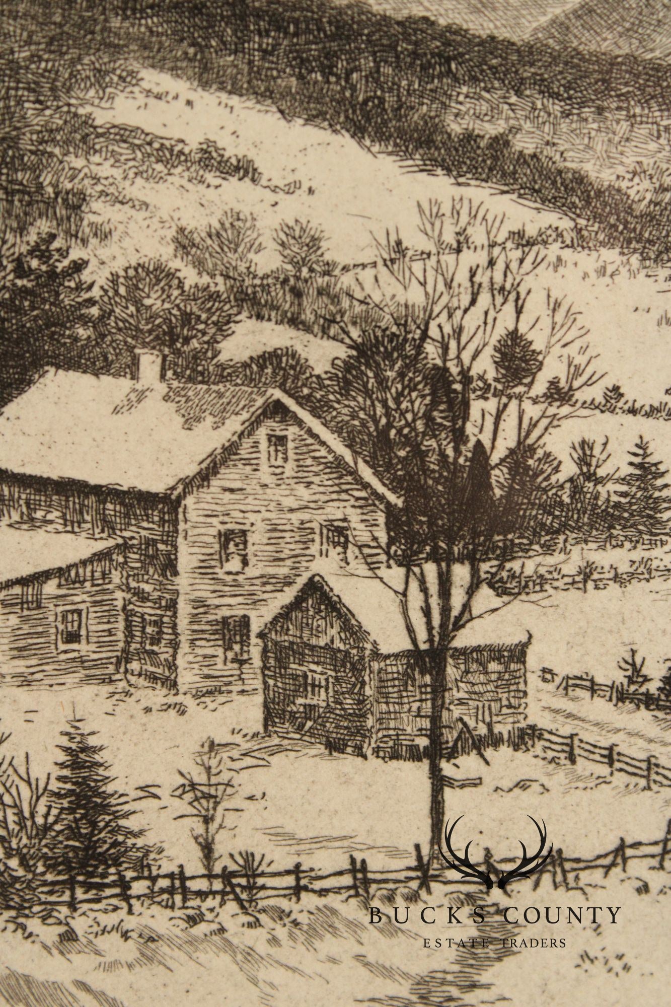 George A. Bradshaw Covered Bridge Etching, 'Rocky River'