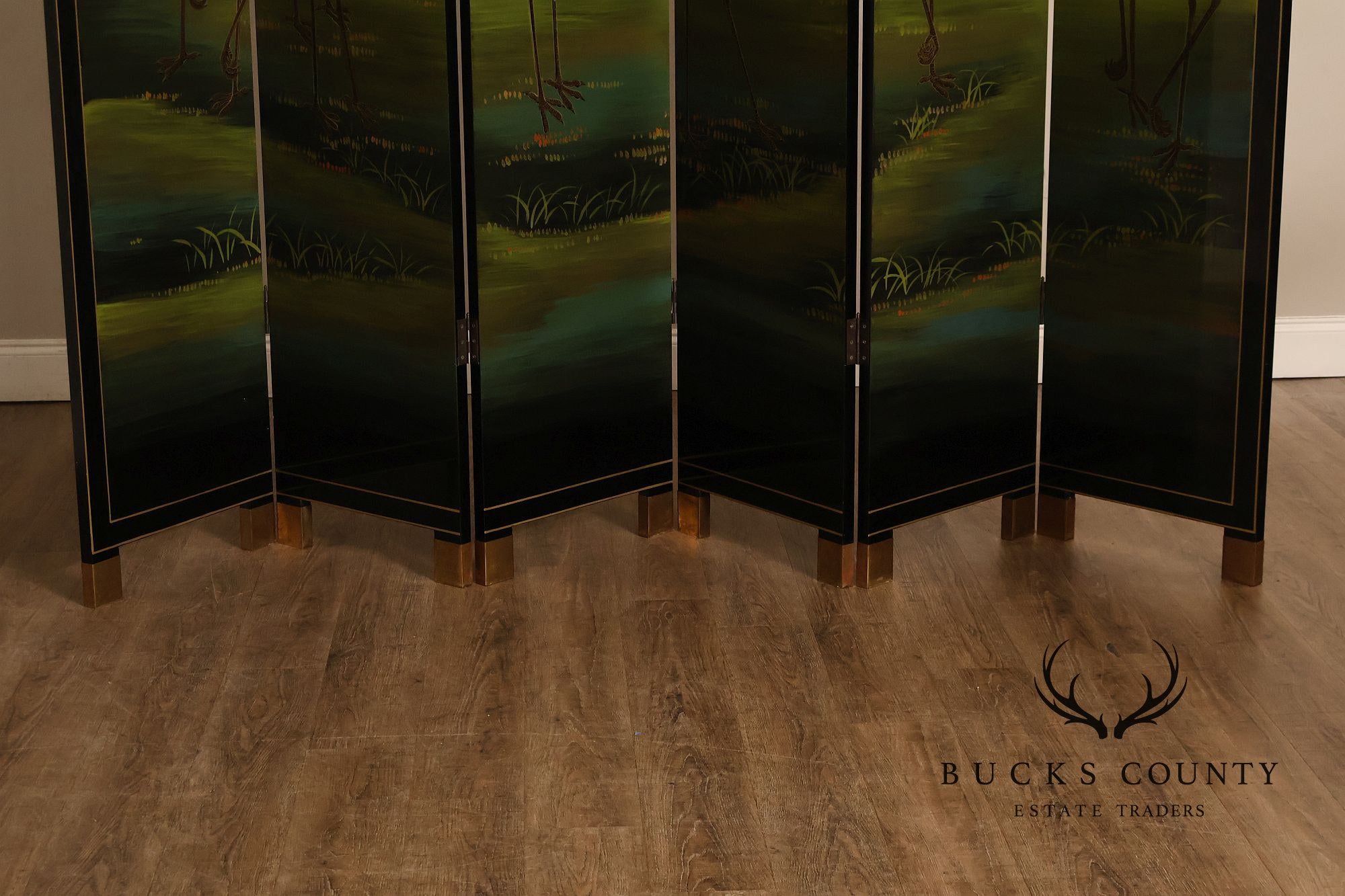 Japanese Style Hand Painted Lacquered Six-Panel Room Divider