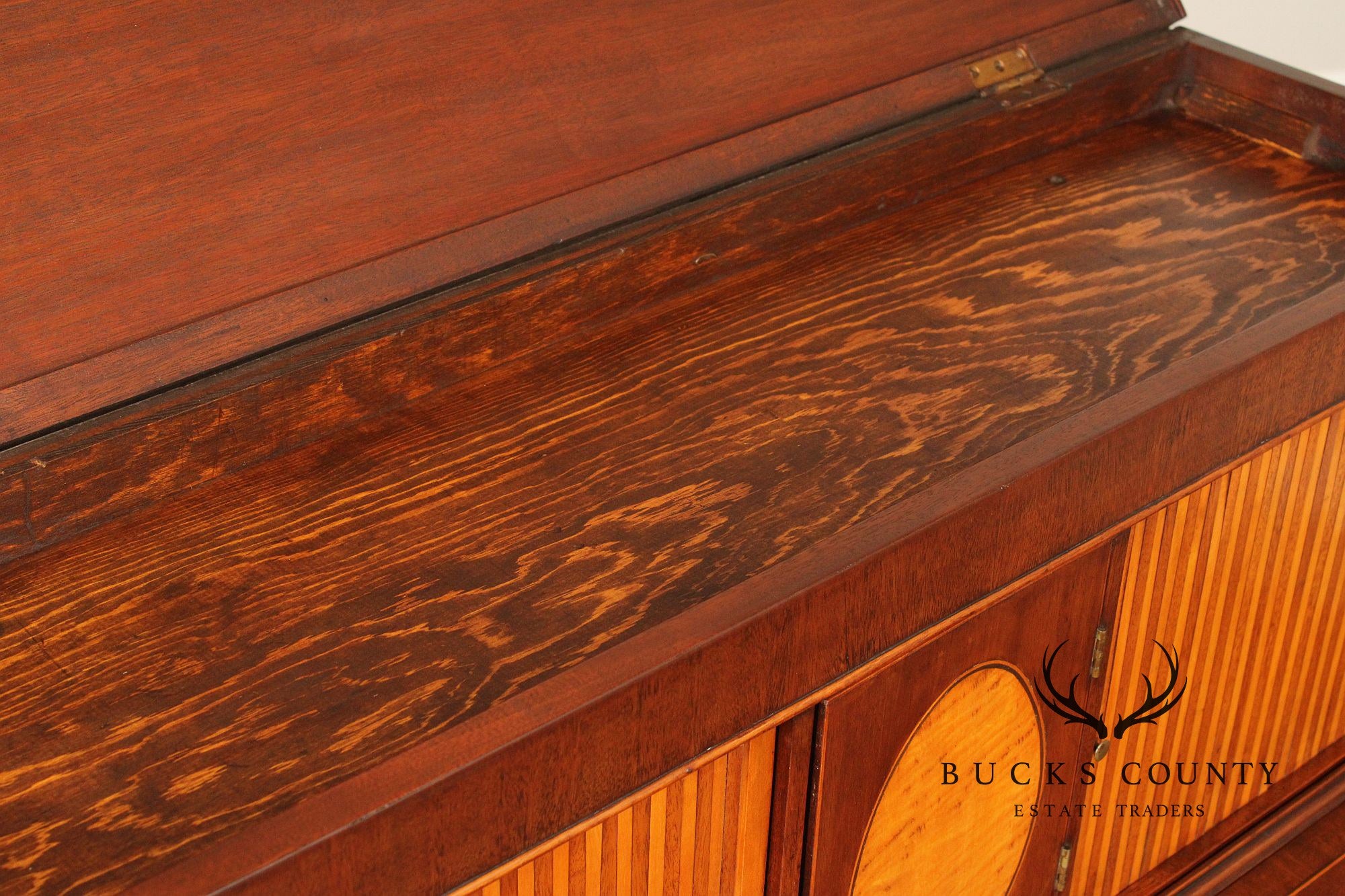 Federal Style Inlaid Mahogany And Tiger Maple Tambour Door Writing Desk