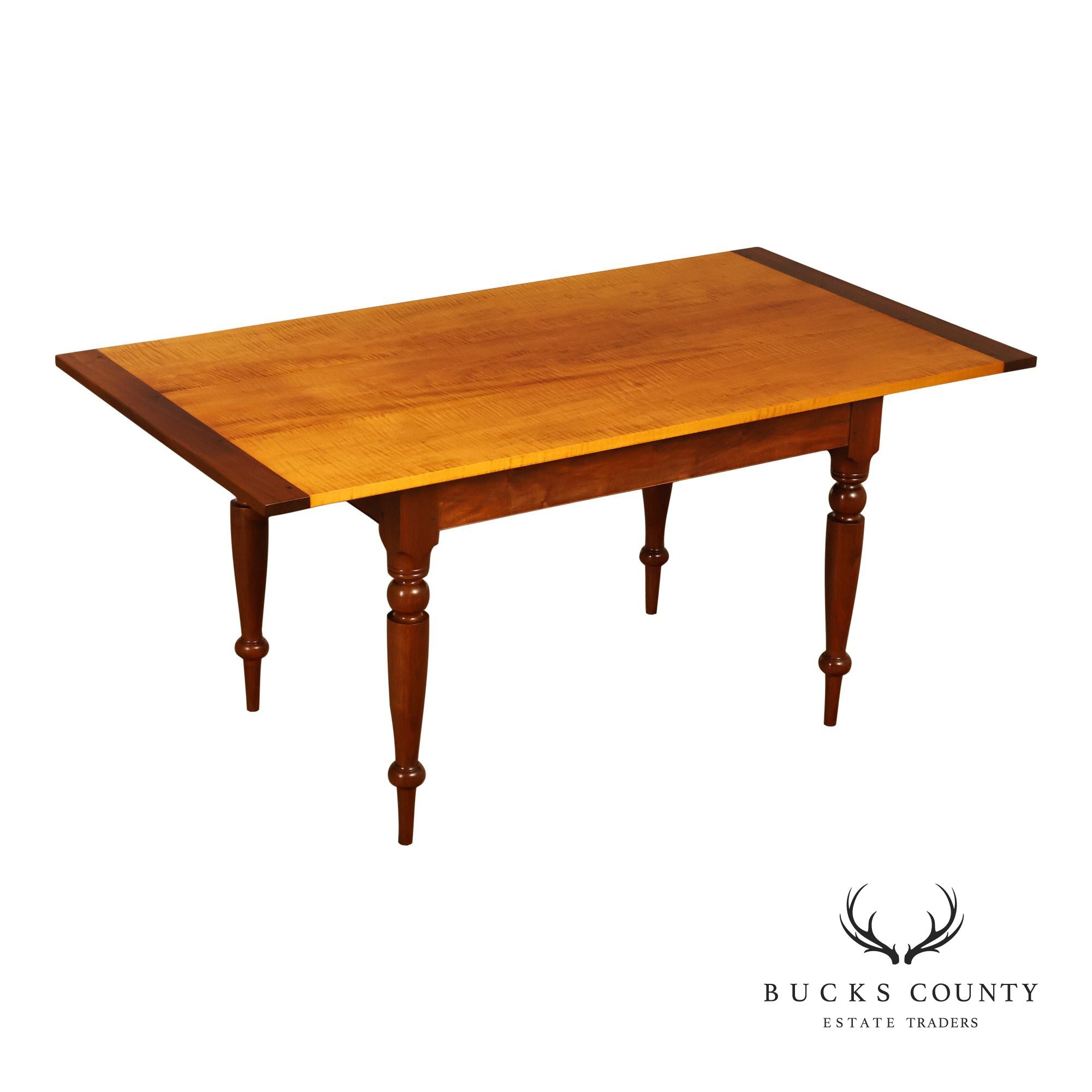 Sheraton Style Benchmade Tiger Maple and Walnut Dining Table