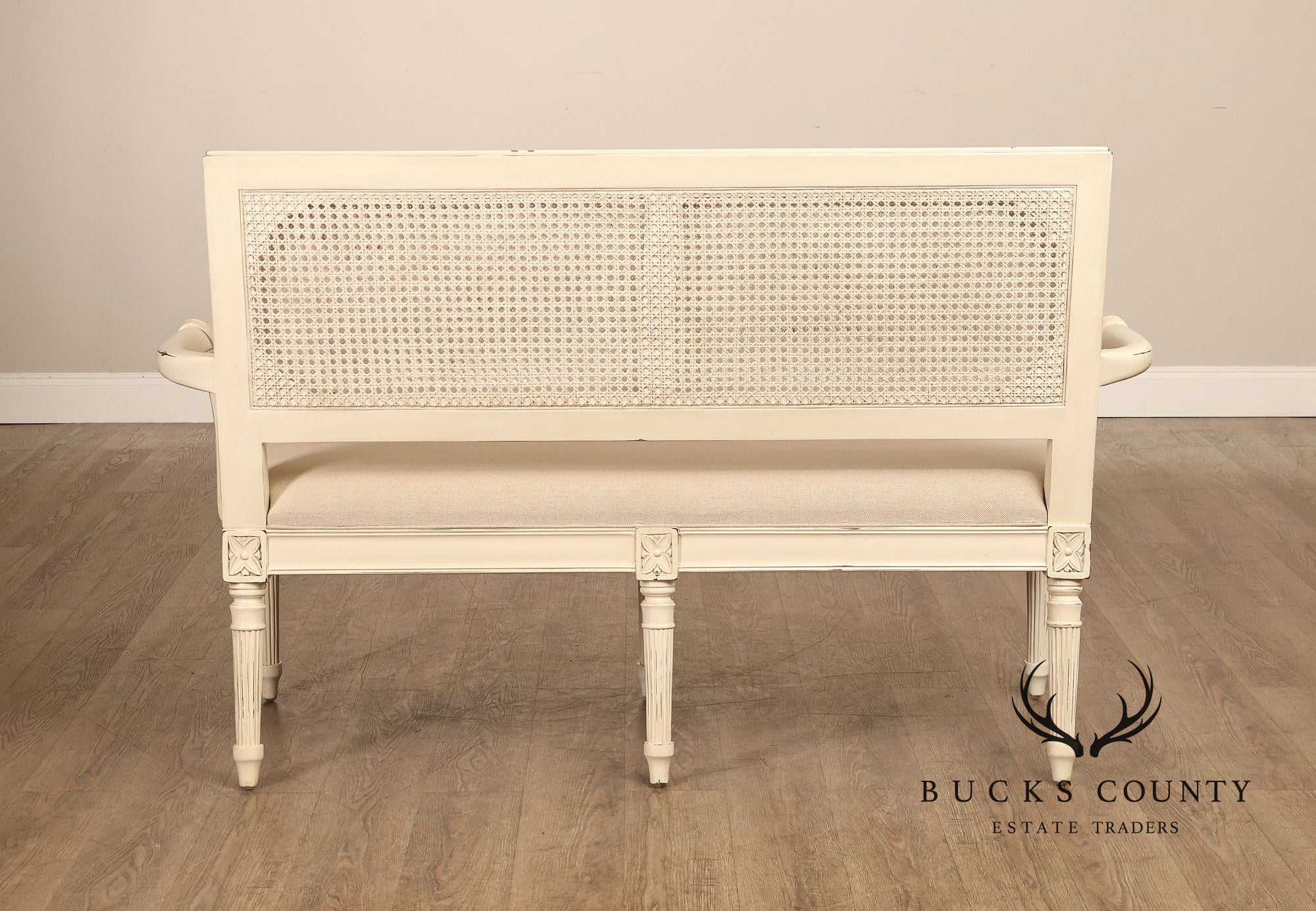 Alden Parkes Country French Louis XVI Style Caned Back Painted Settee