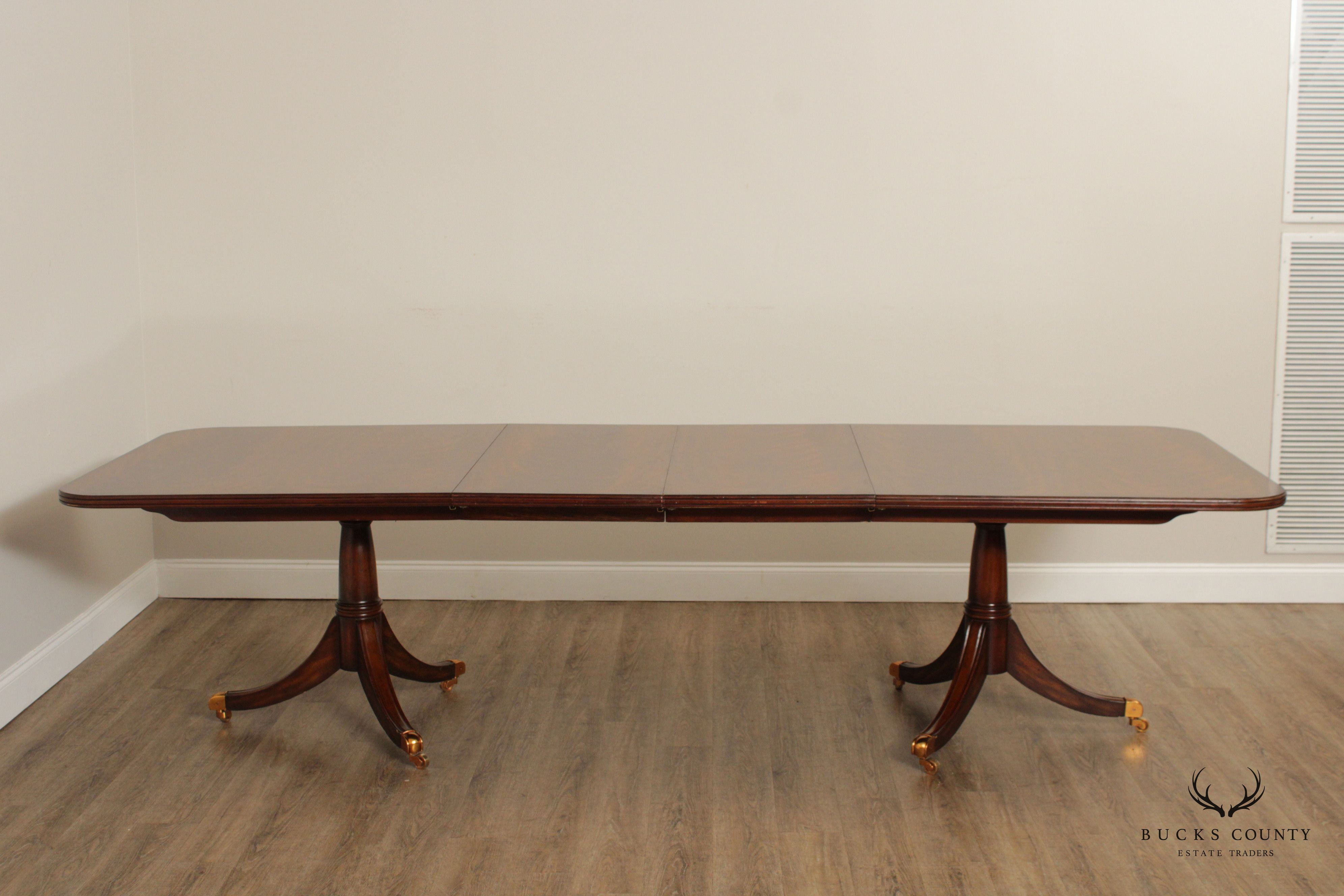 MAITLAND SMITH REGENCY FLAME MAHOGANY PEDESTAL DINING TABLE