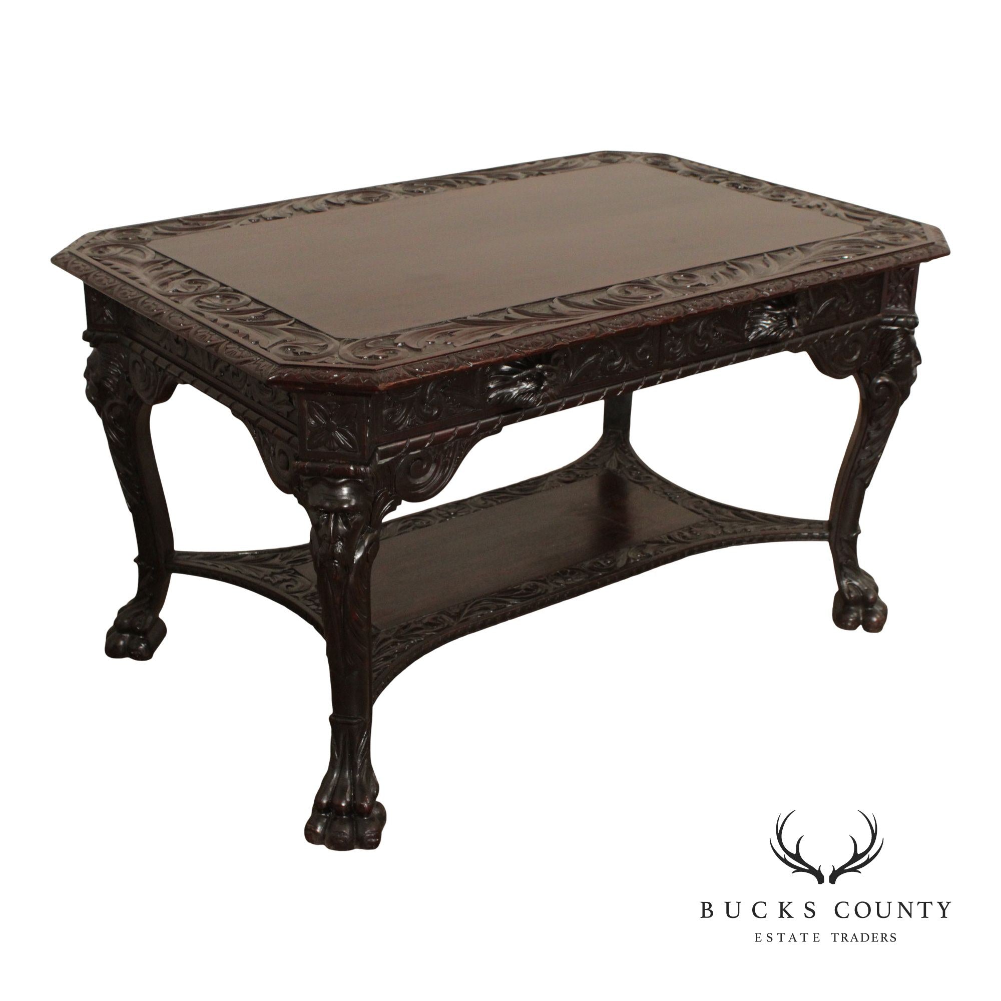 Antique Victorian Carved Mahogany Partners Desk