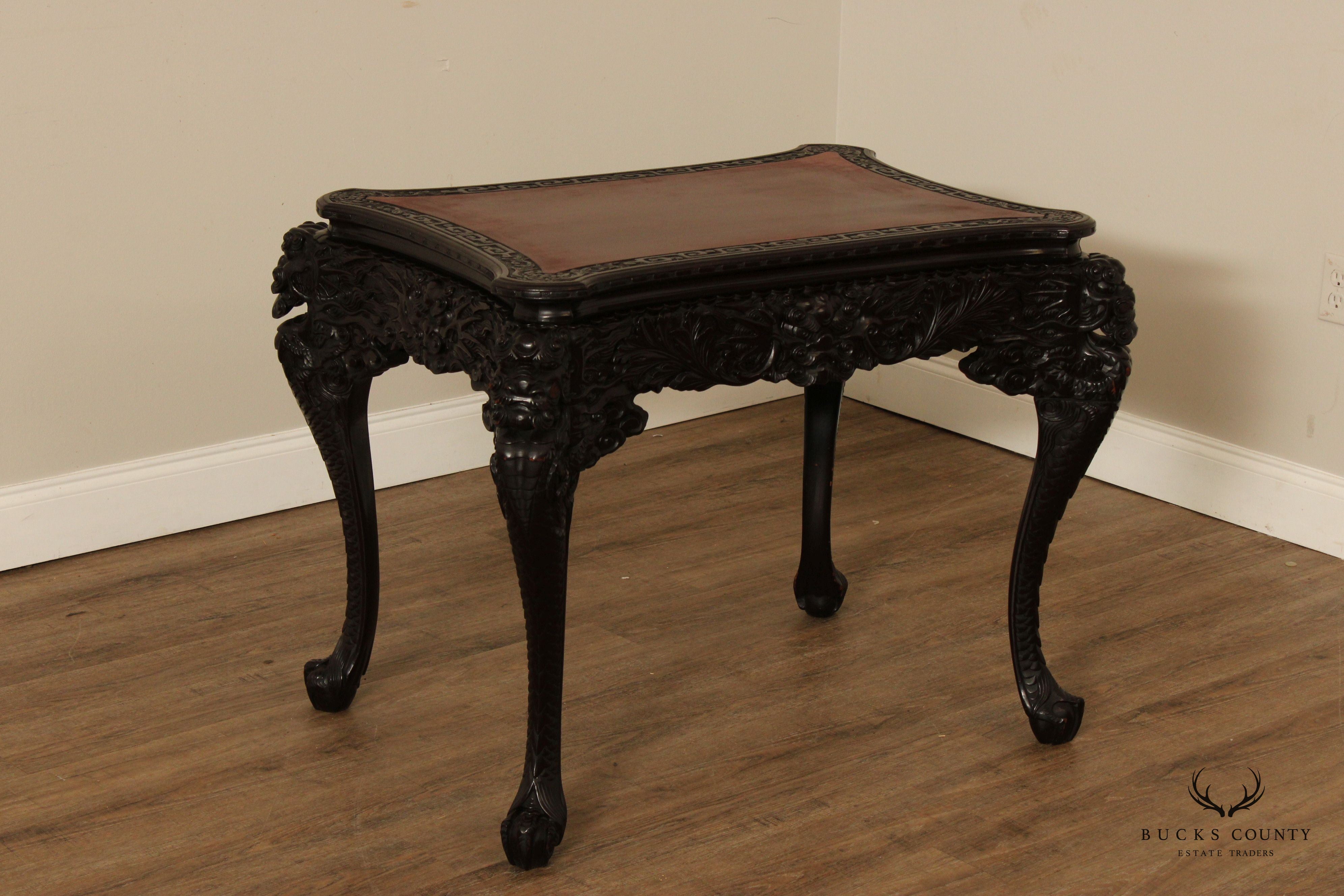 Antique Japanese Ornately Carved Hardwood Parlor Table