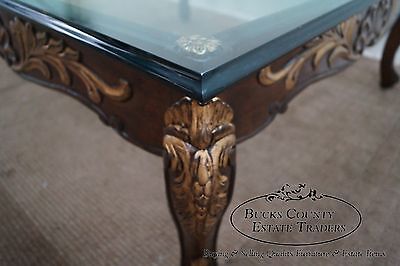 Quality Solid Mahogany French Style Carved & Gilded Glass Top Coffee Table