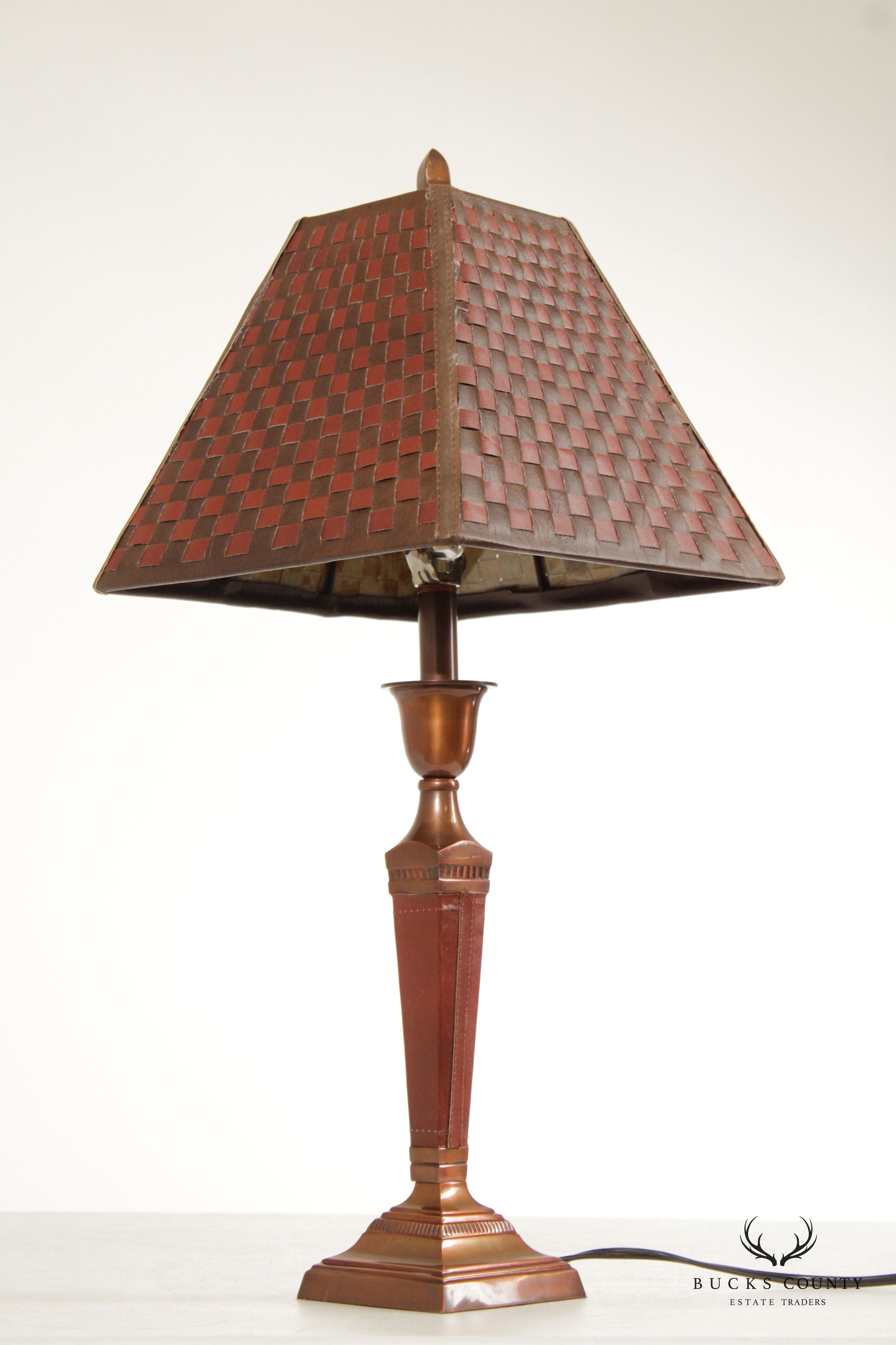 Vintage Leather Wrapped Copper Table Lamp