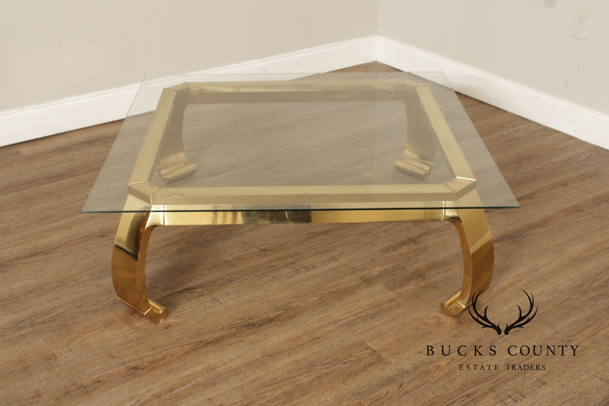 Mastercraft Attributed Hollywood Regency Asian Inspired Brass and Glass Coffee Table