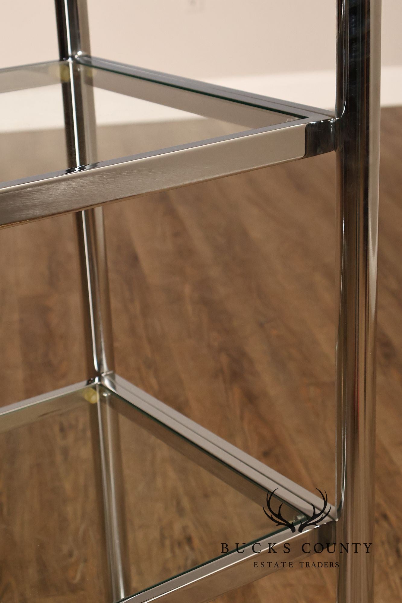 Italian Regency Style Chrome and Glass Etagere Shelf