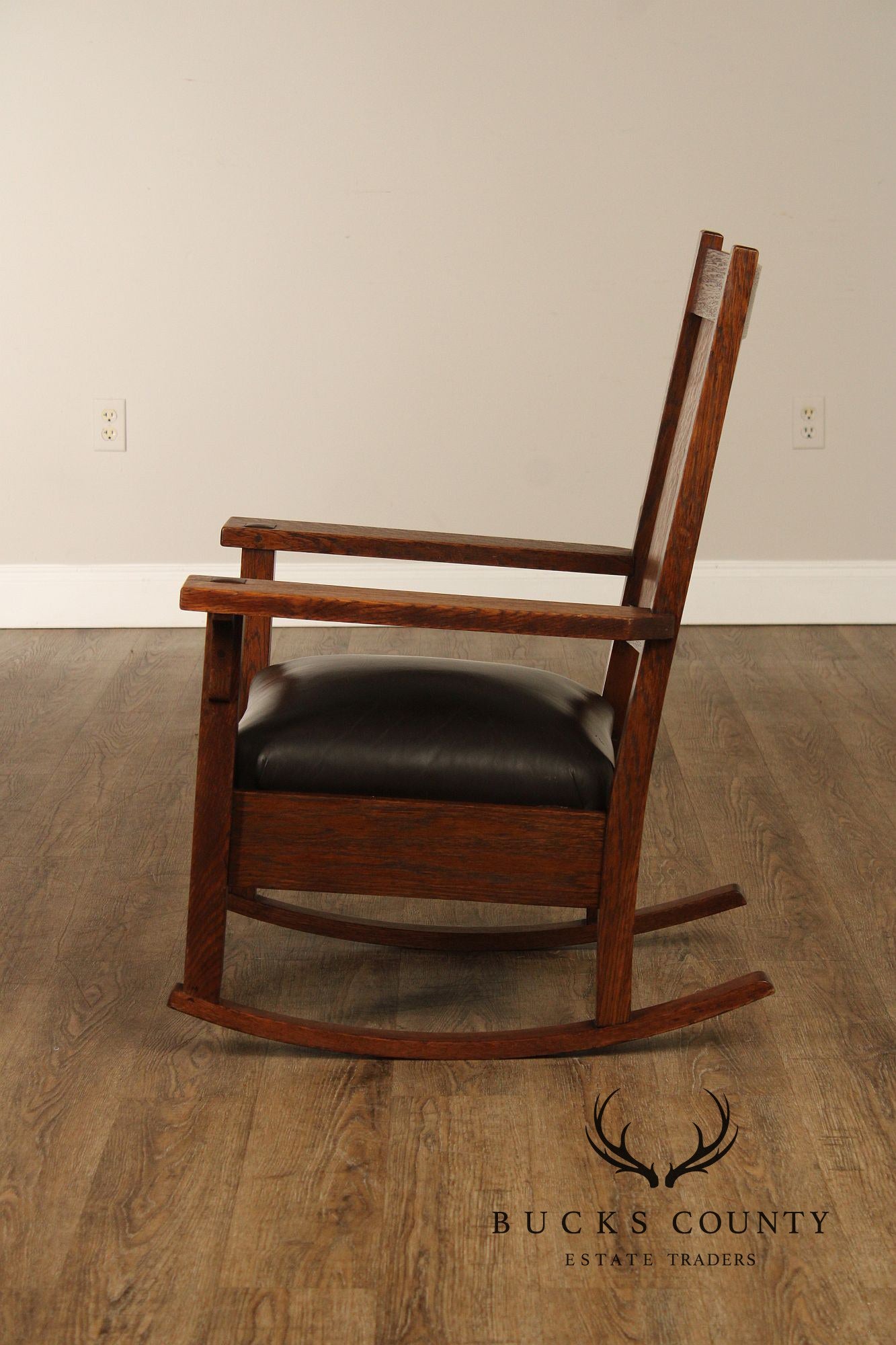 Gustav Stickley Mission Oak and Leather Rocker