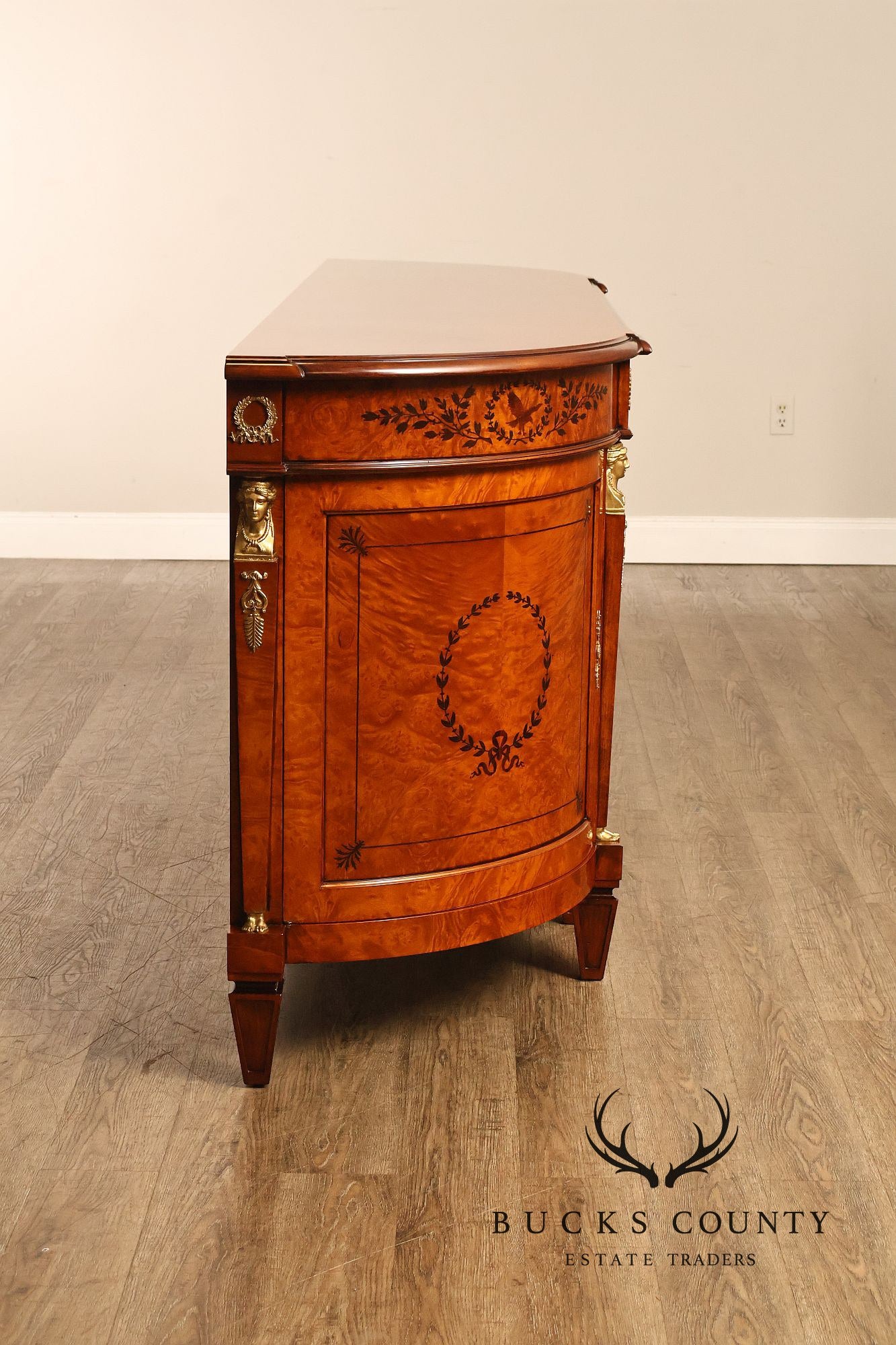 Rho Mobili D'Epoca Neoclassical Burl Wood Marquetry Inlaid Sideboard