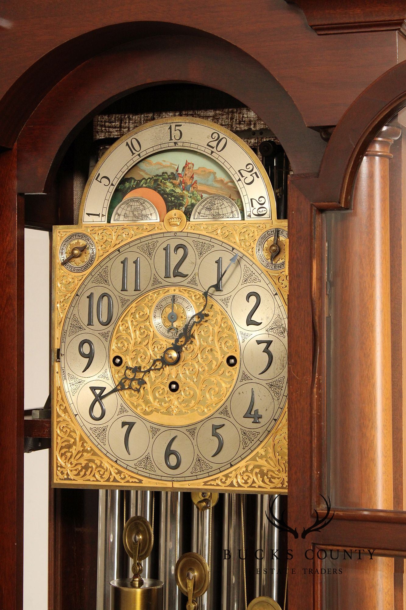 Herschede Antique Mahogany 9 Tube Grandfather Hall Clock