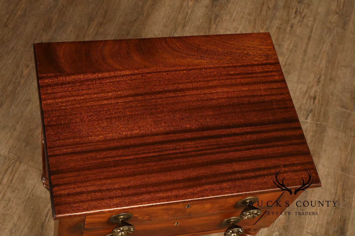 Antique American Sheraton Mahogany Two Drawer Work Table On Casters