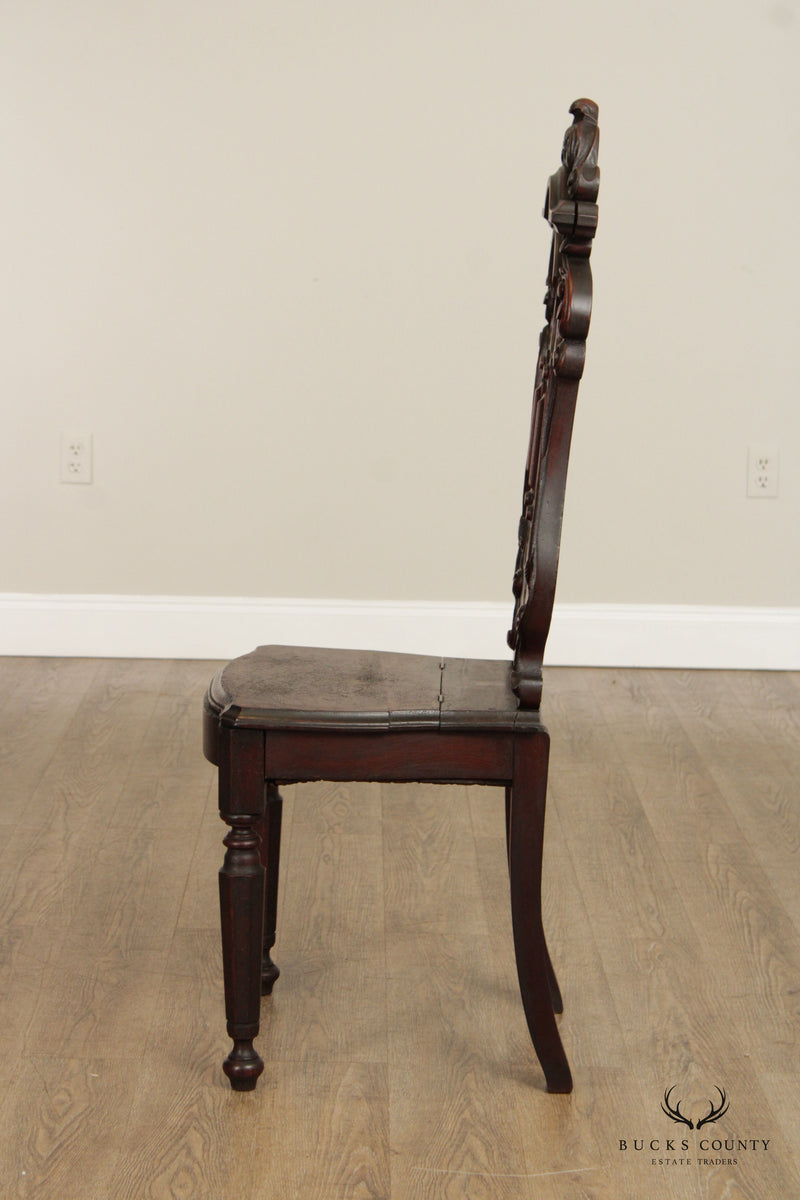 Victorian Walnut Carved Hall Music Chair with Storage Seat