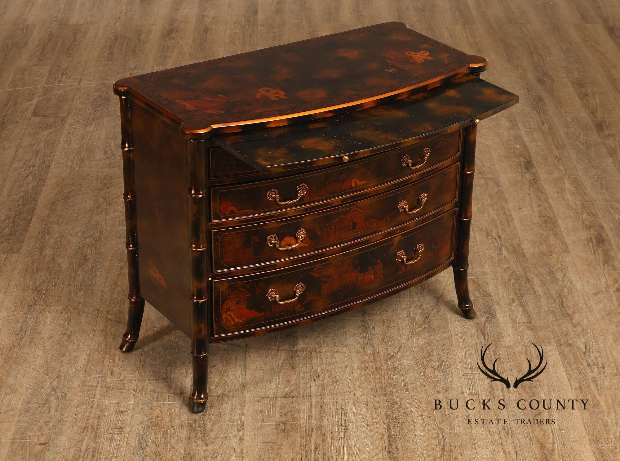 Maitland Smith Chinoiserie Bow Front Chest of Drawers