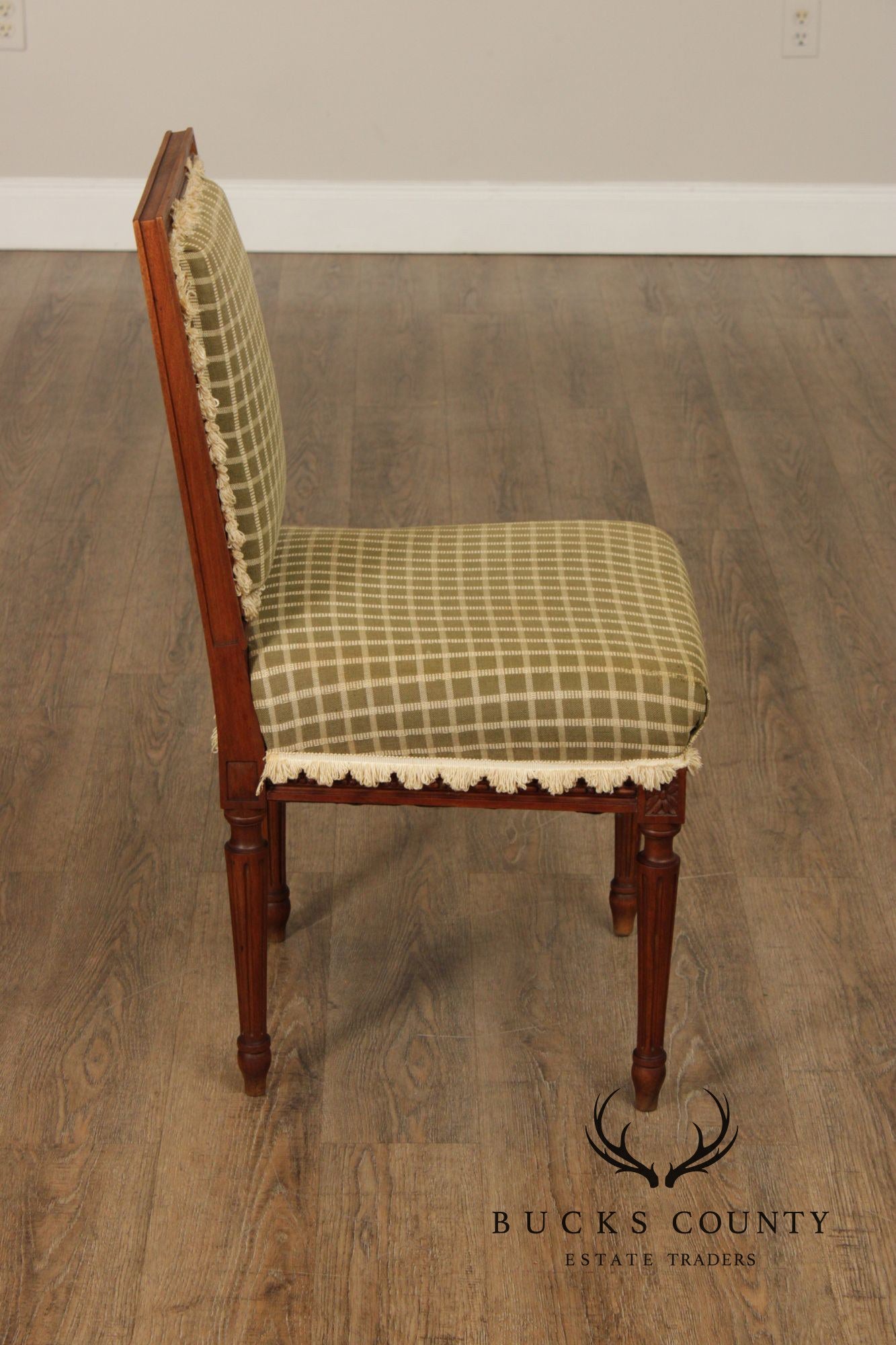 French Louis XVI Style Set Of Four Carved Walnut Dining Chairs