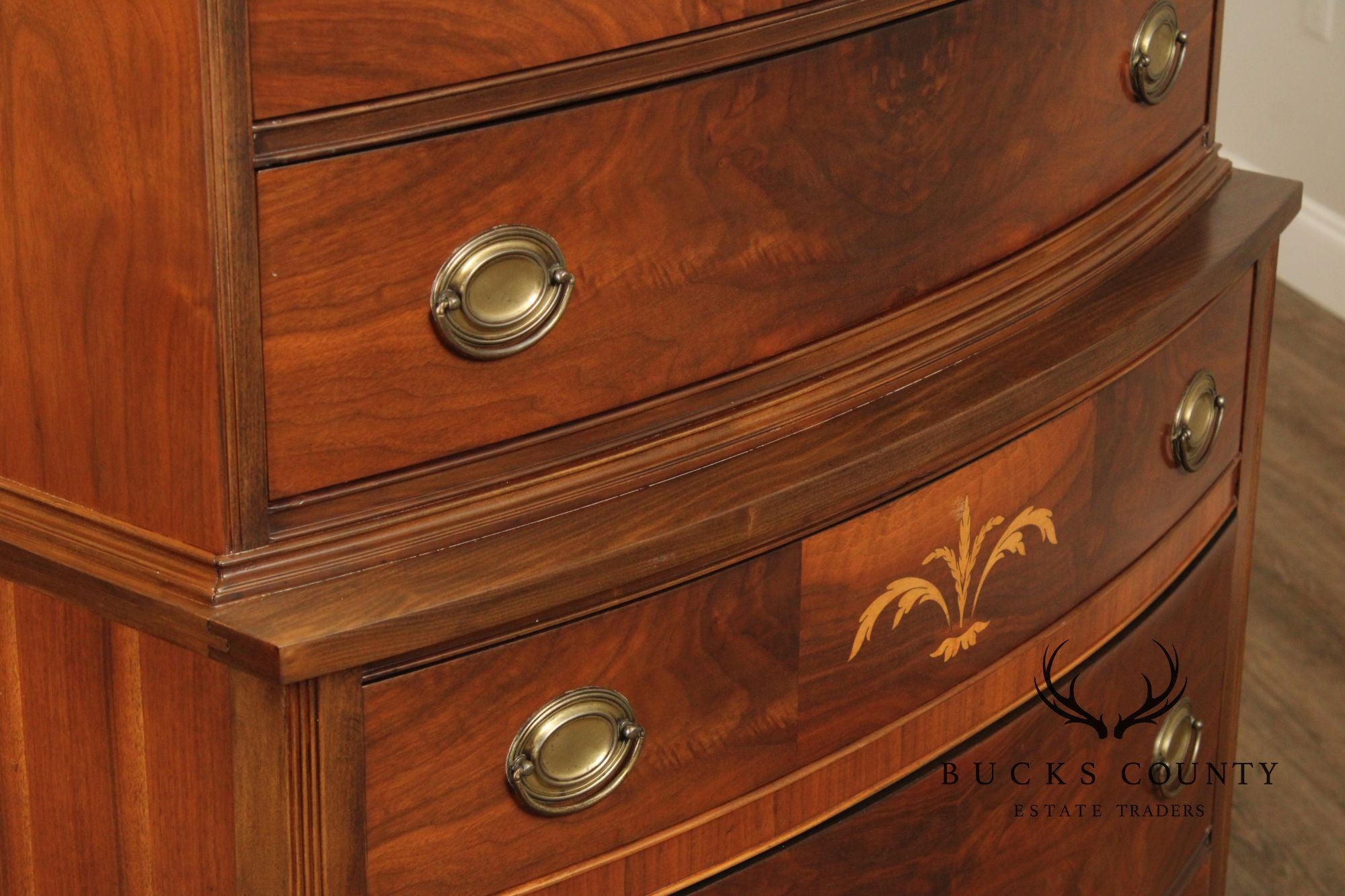 1940's Hepplewhite Style Inlaid Walnut Chest on Chest