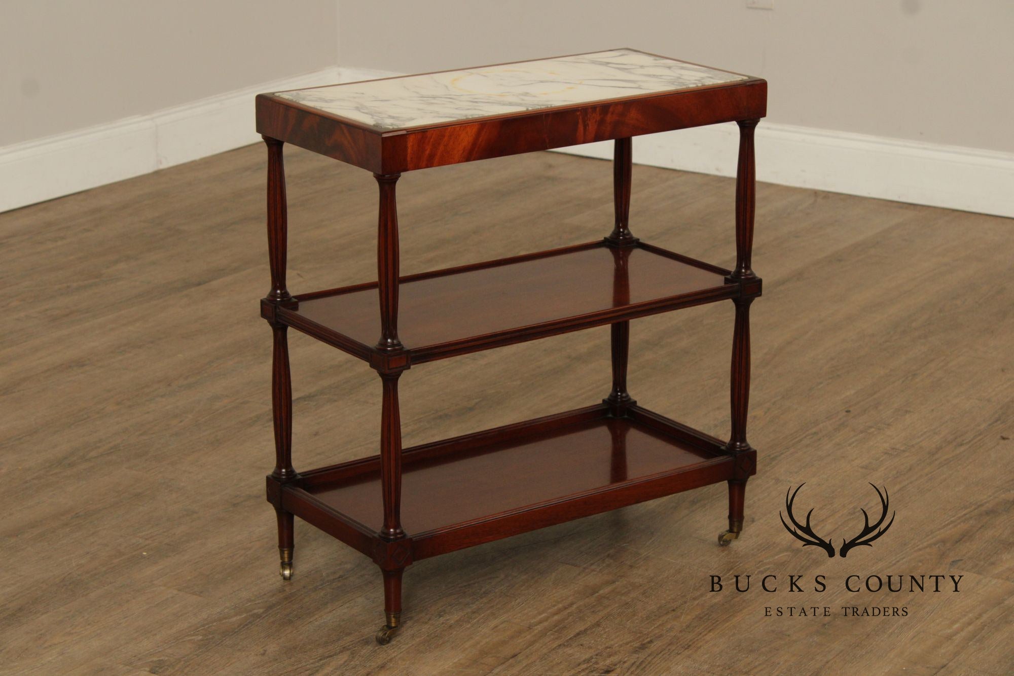 Regency Style Vintage Marble Top Mahogany Side Table