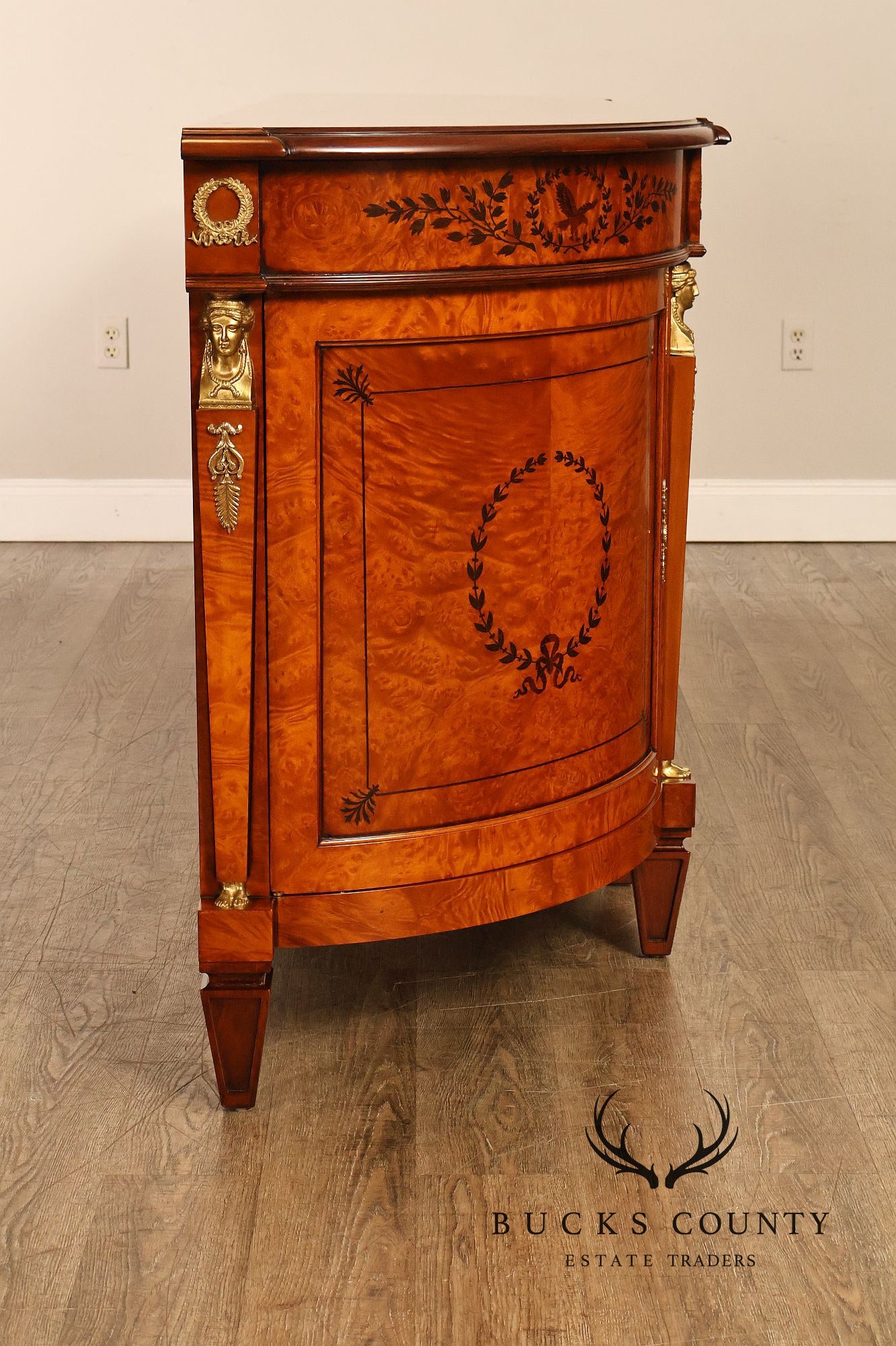 Rho Mobili D'Epoca Neoclassical Burl Wood Marquetry Inlaid Sideboard