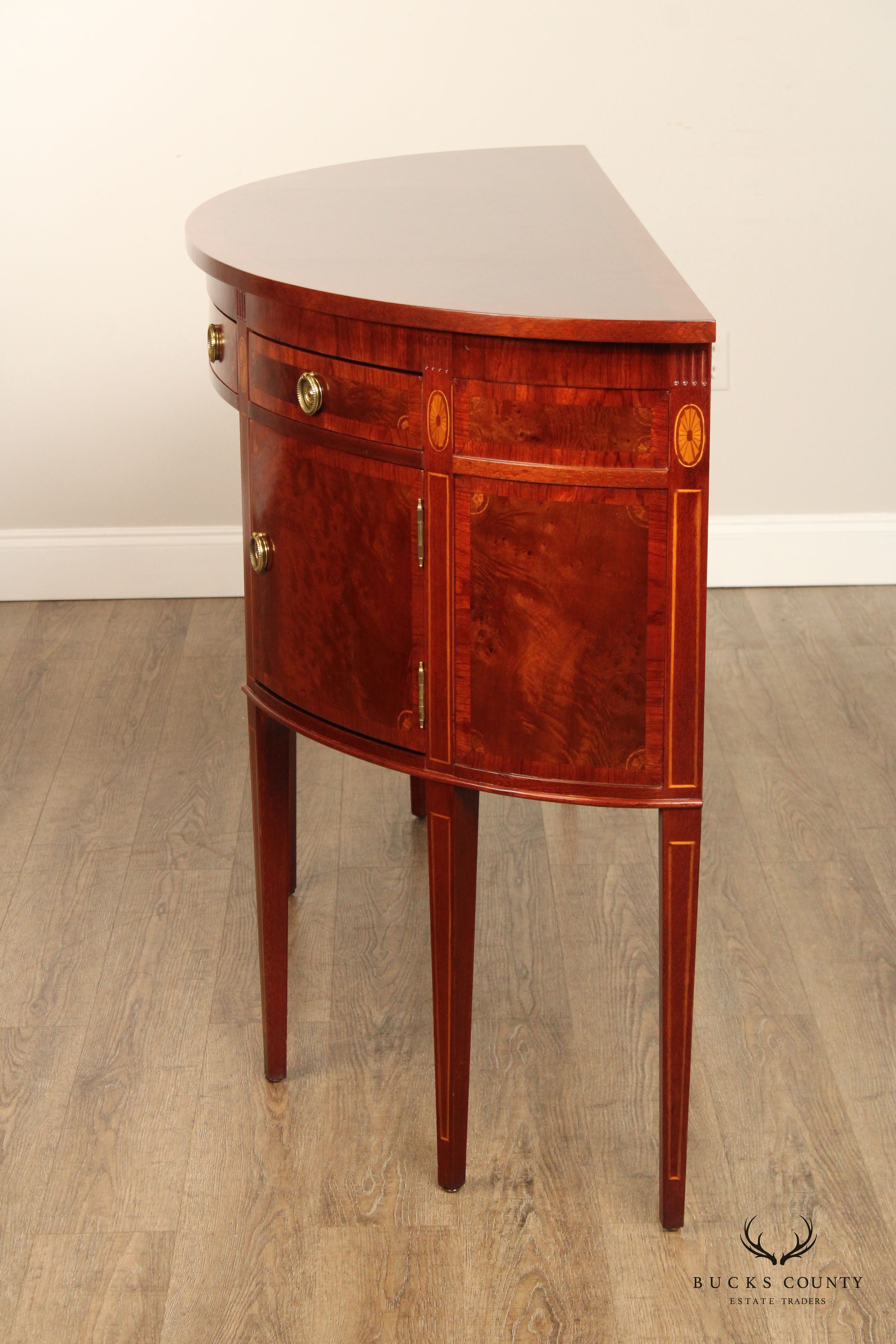 Hepplewhite Style Banded Mahogany Demilune Sideboard