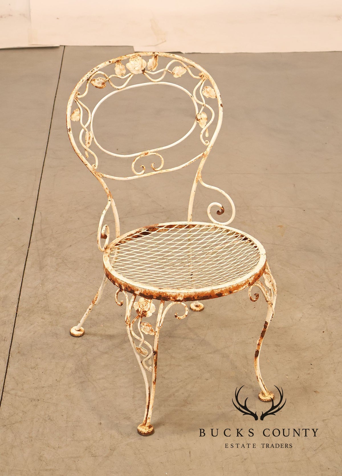 Vintage Woodard White Painted Wrought Iron Garden Chair