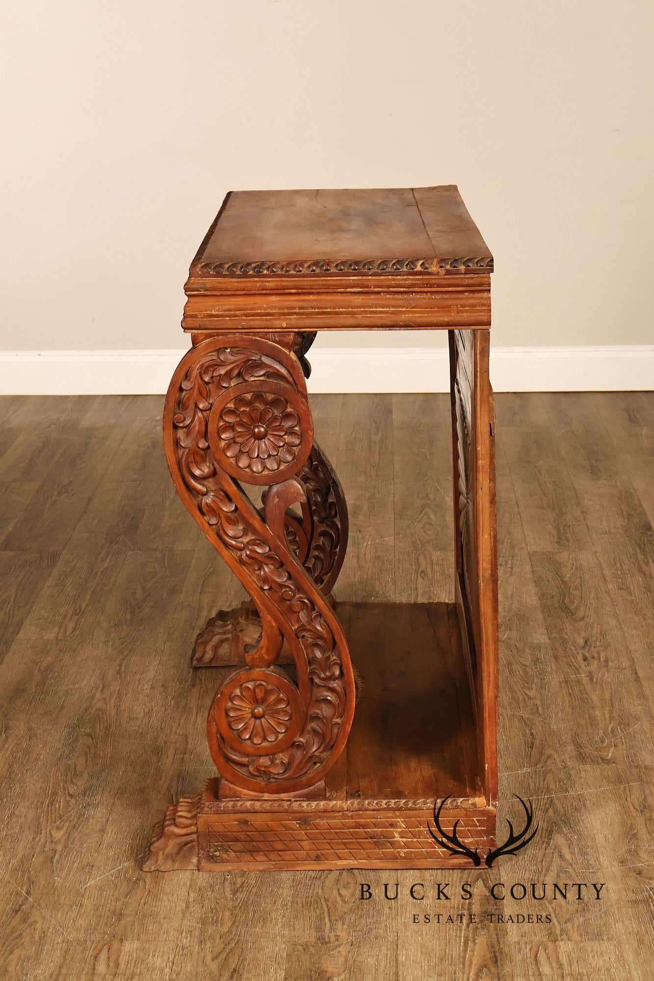 Antique Anglo Indian Pair of Carved Hardwood Console Tables