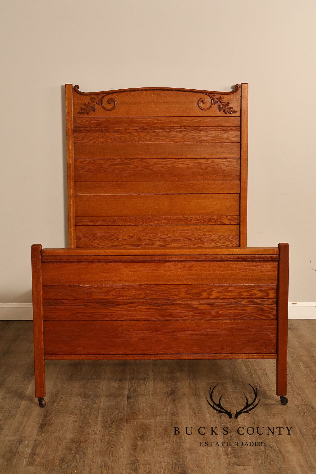 Antique American Victorian Oak Full Size  High Back Bed