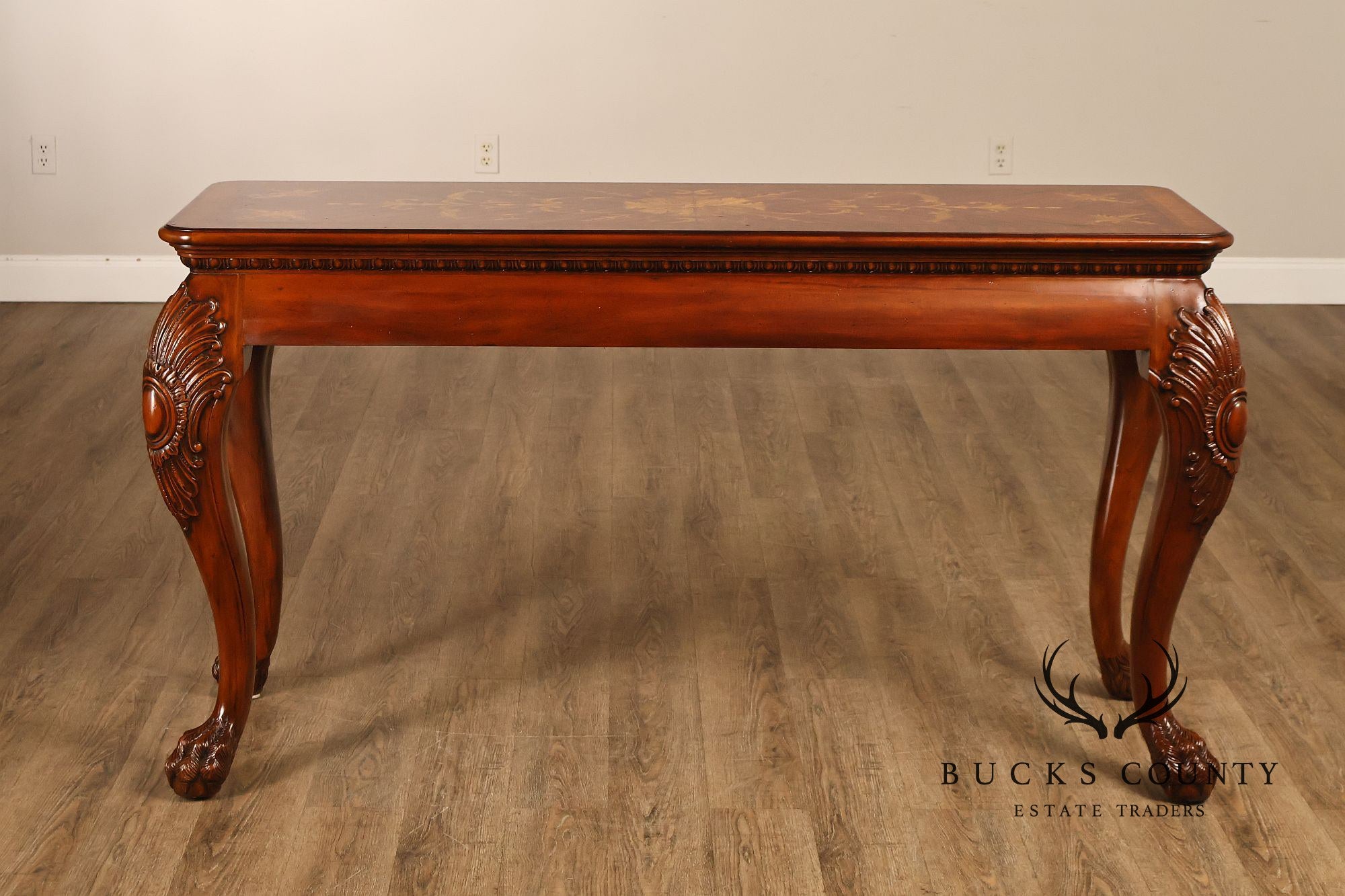 Maitland-Smith Georgian Style Carved Mahogany Inlaid Console Table