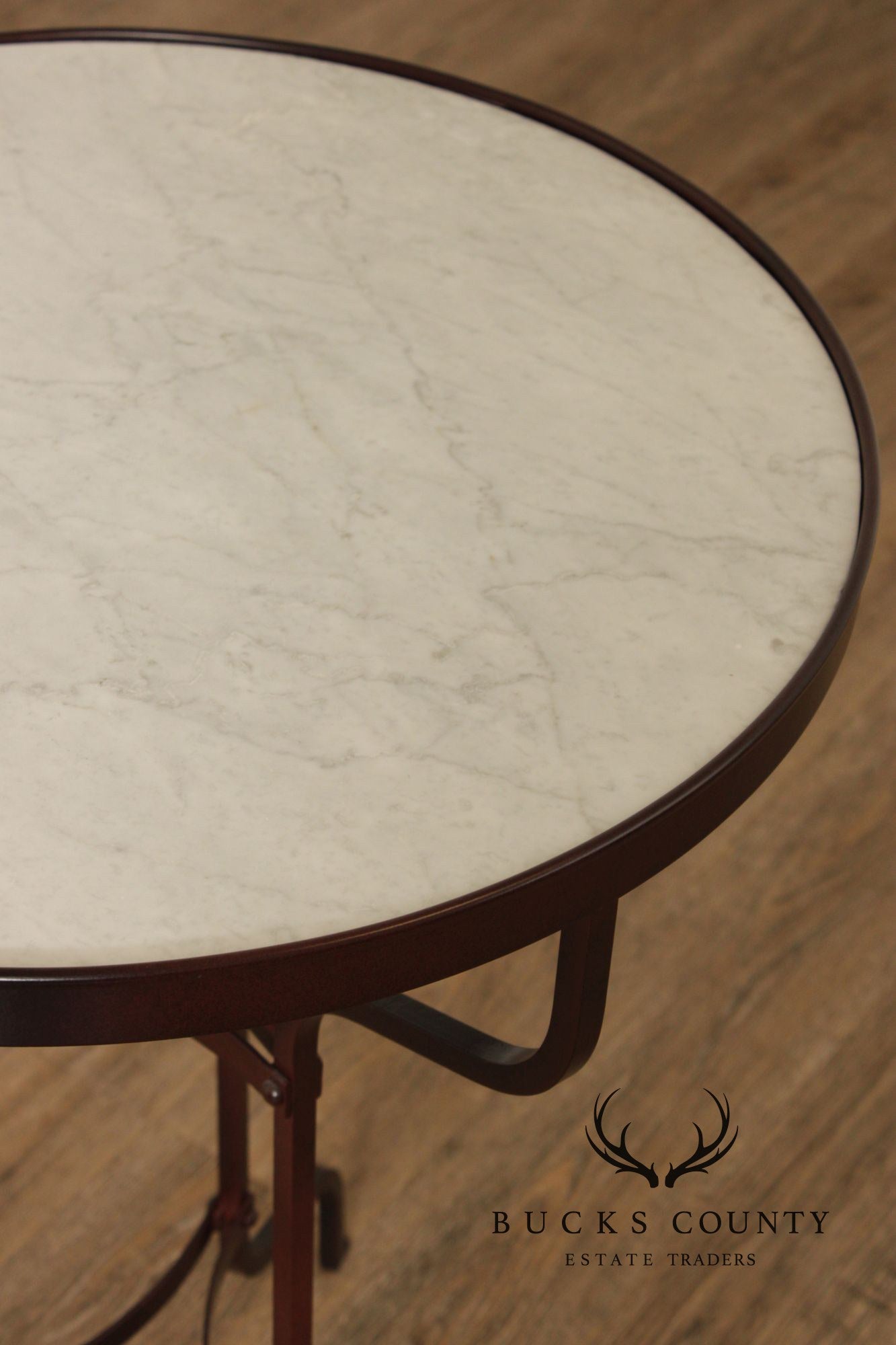 Vintage Wrought Iron and Round Marble Top Side Table