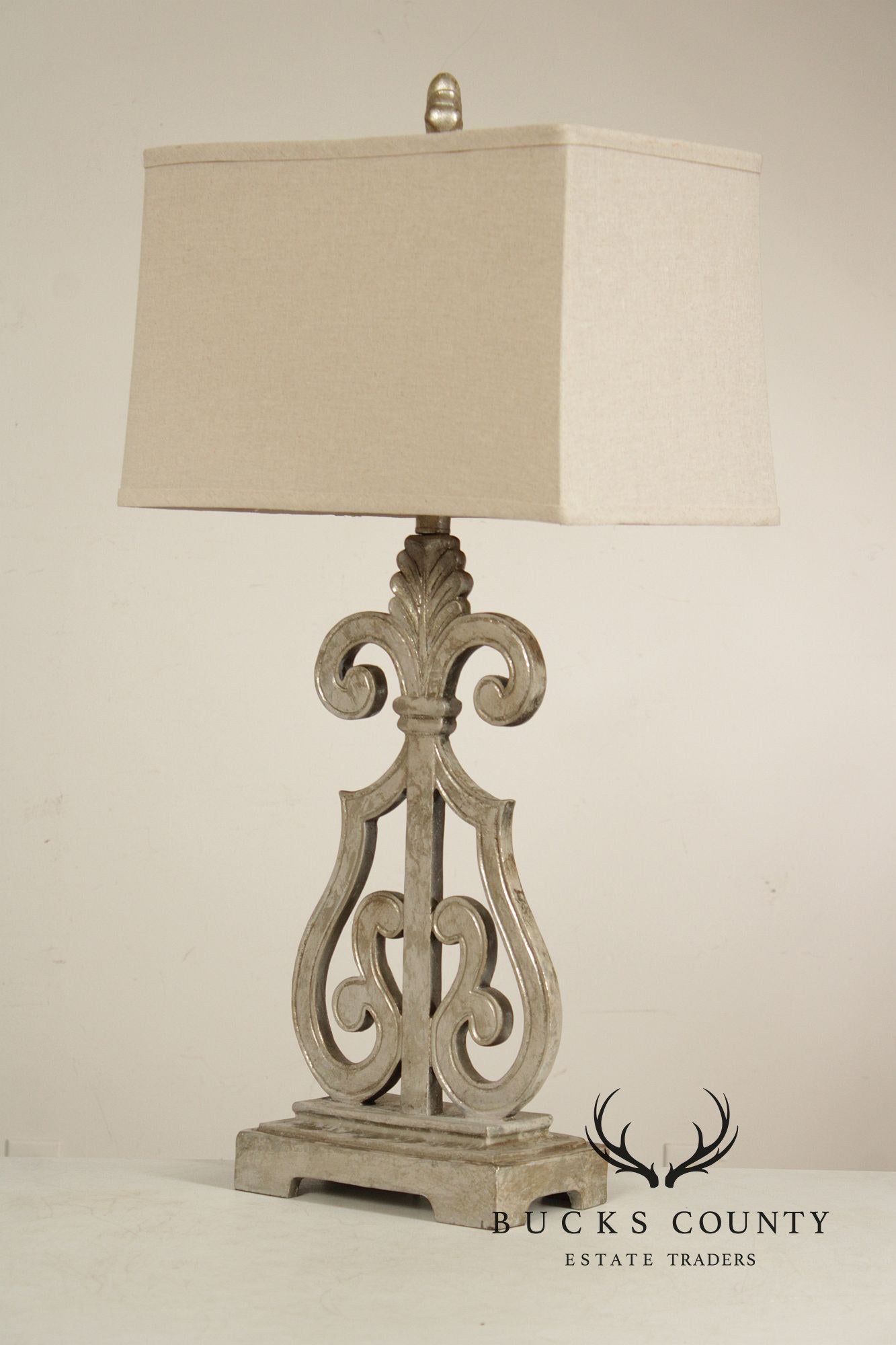Traditional Pair of Silver Painted Table Lamps