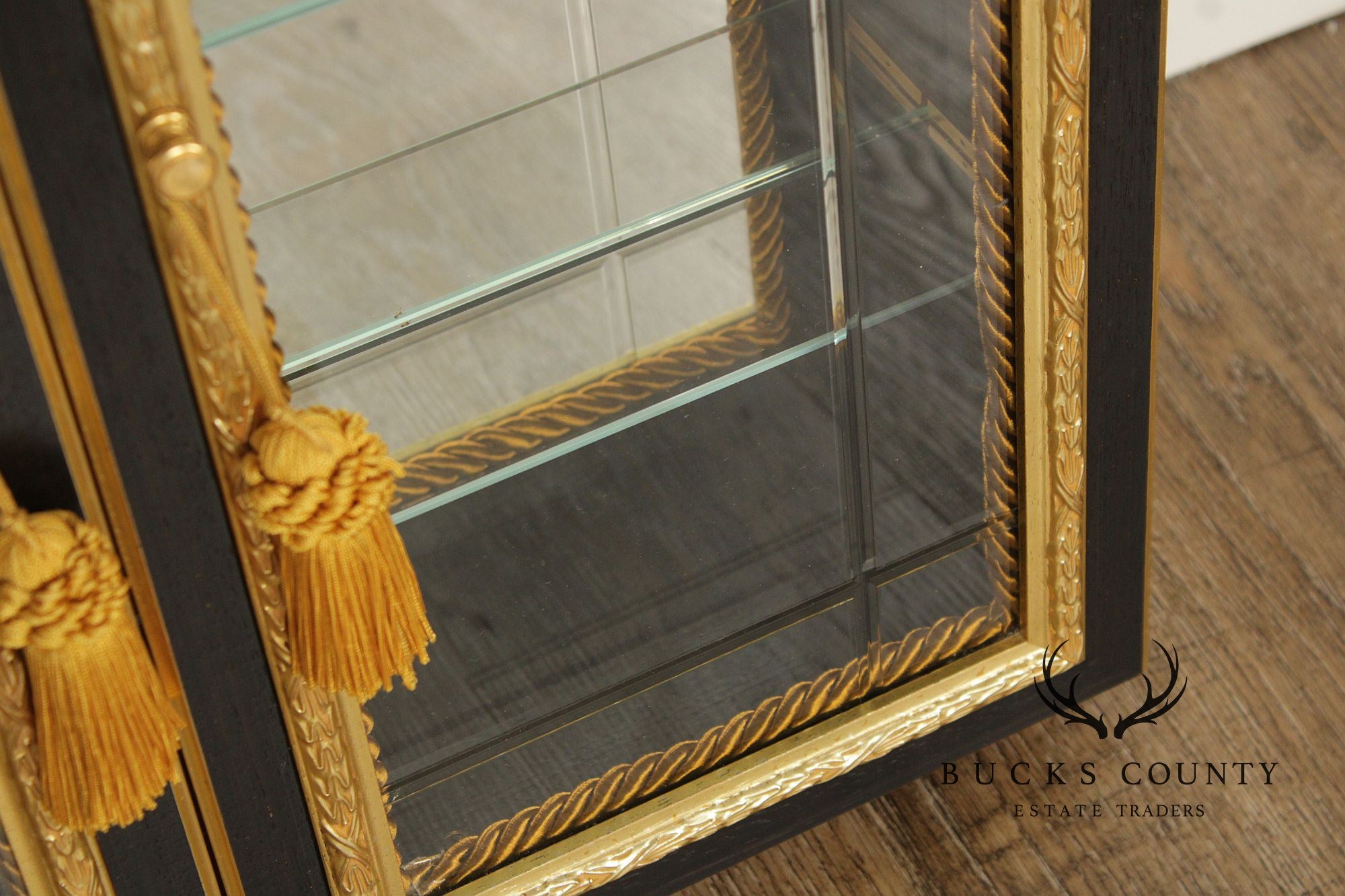 Neiman Marcus Italian Regency Style Ebonized and Partial Gilt Wall Vitrine