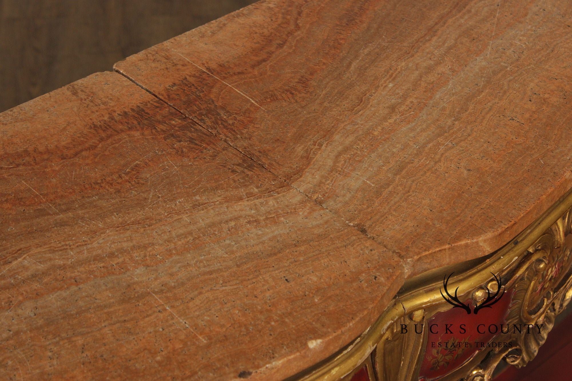 Italian Rococo Style Long Marble Top Console Table