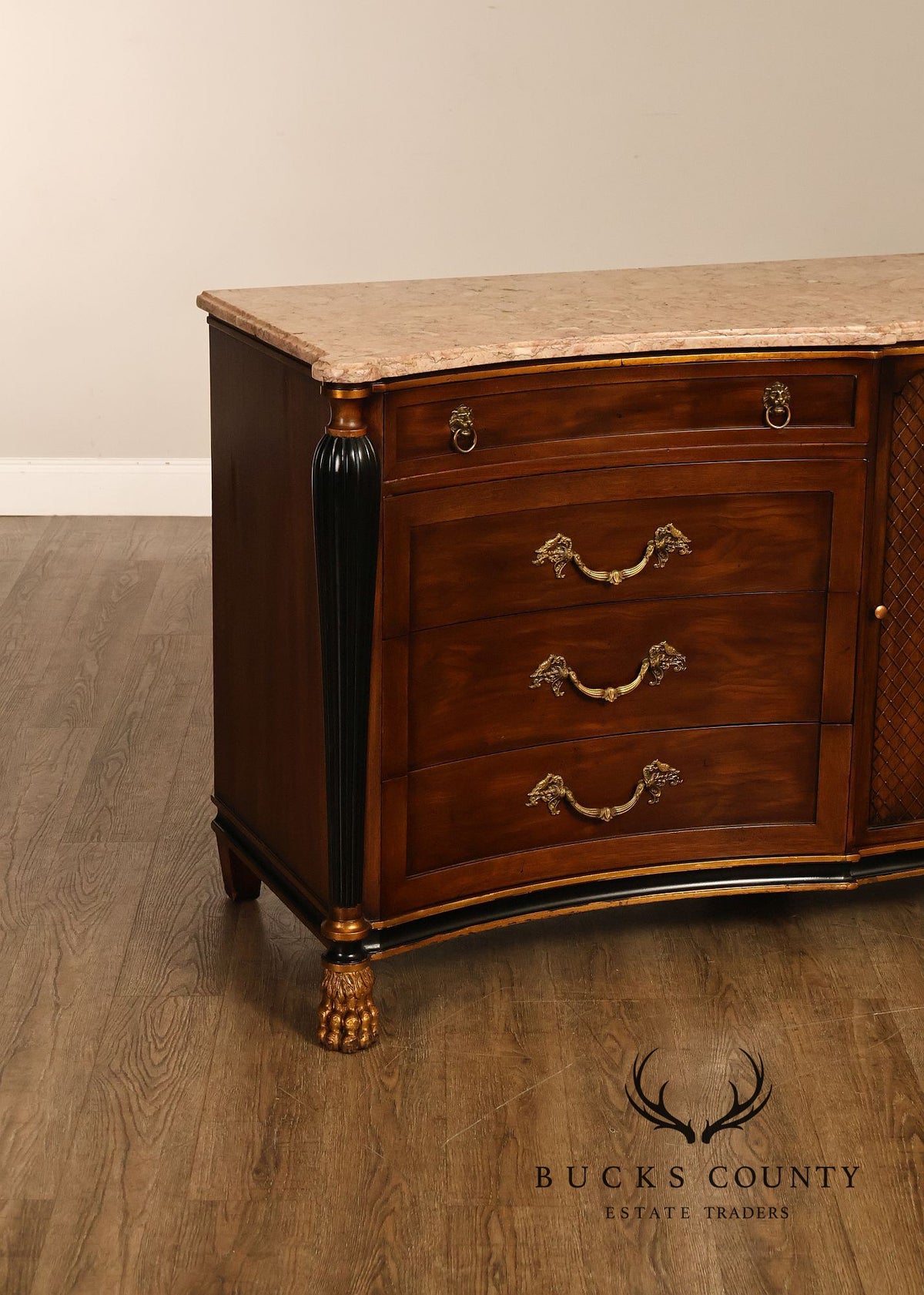 Marble Top Neoclassical Style Mahogany Dresser Buffet