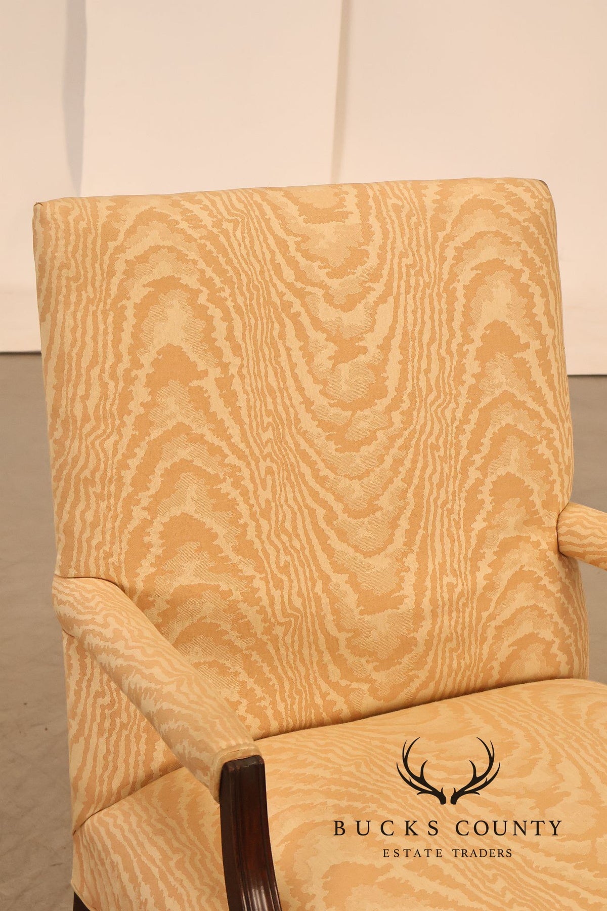 Traditional Mahogany Moire Upholstered Arm Chair