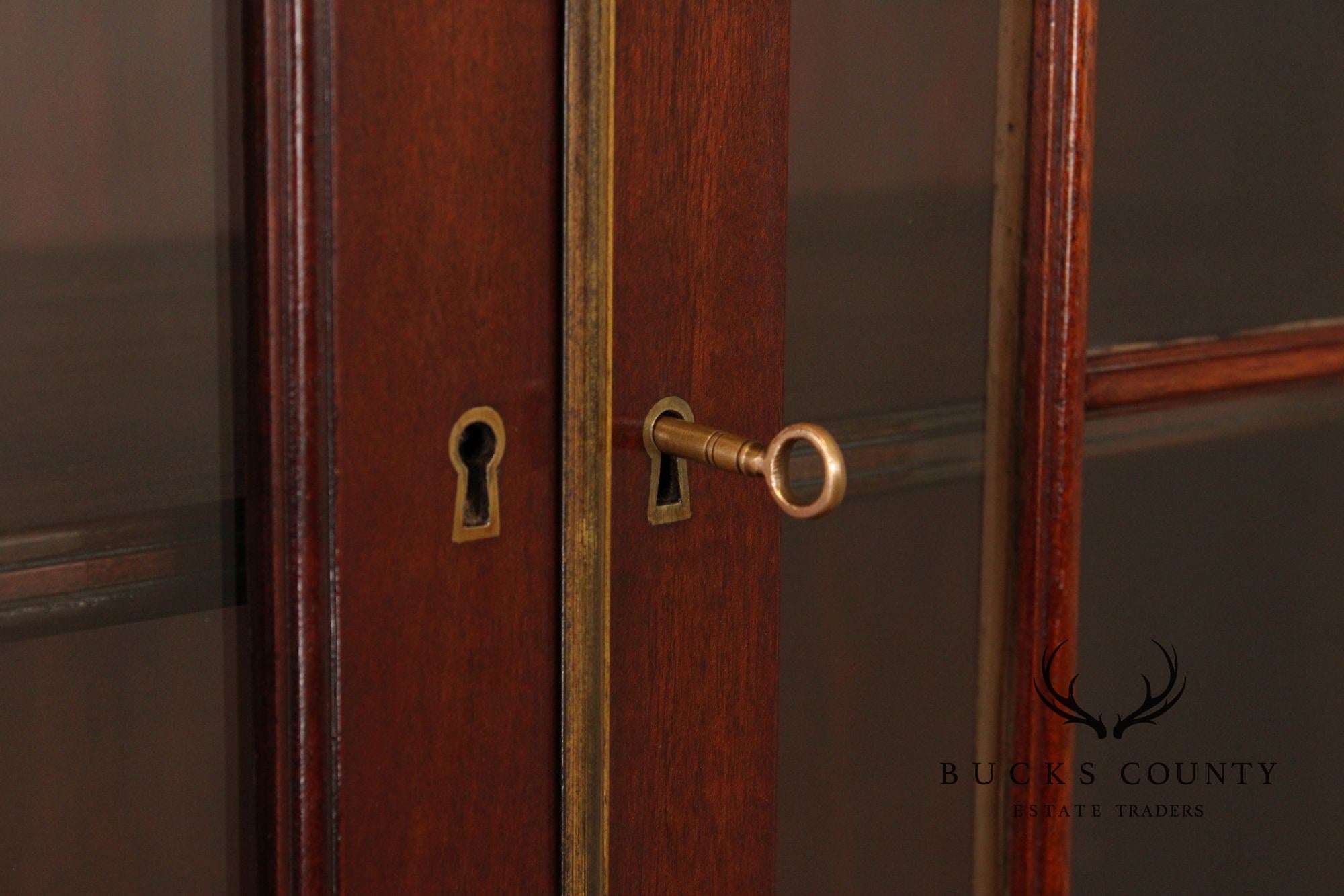 Regency Style Mahogany Breakfront Bookcase Cabinet