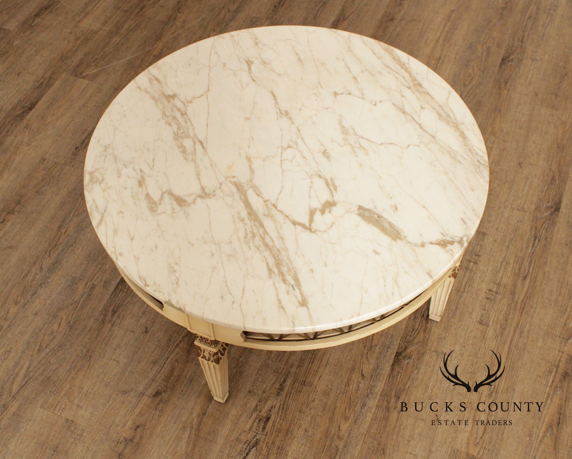 Italian Neoclassical Style Vintage Round Marble Top Coffee Table