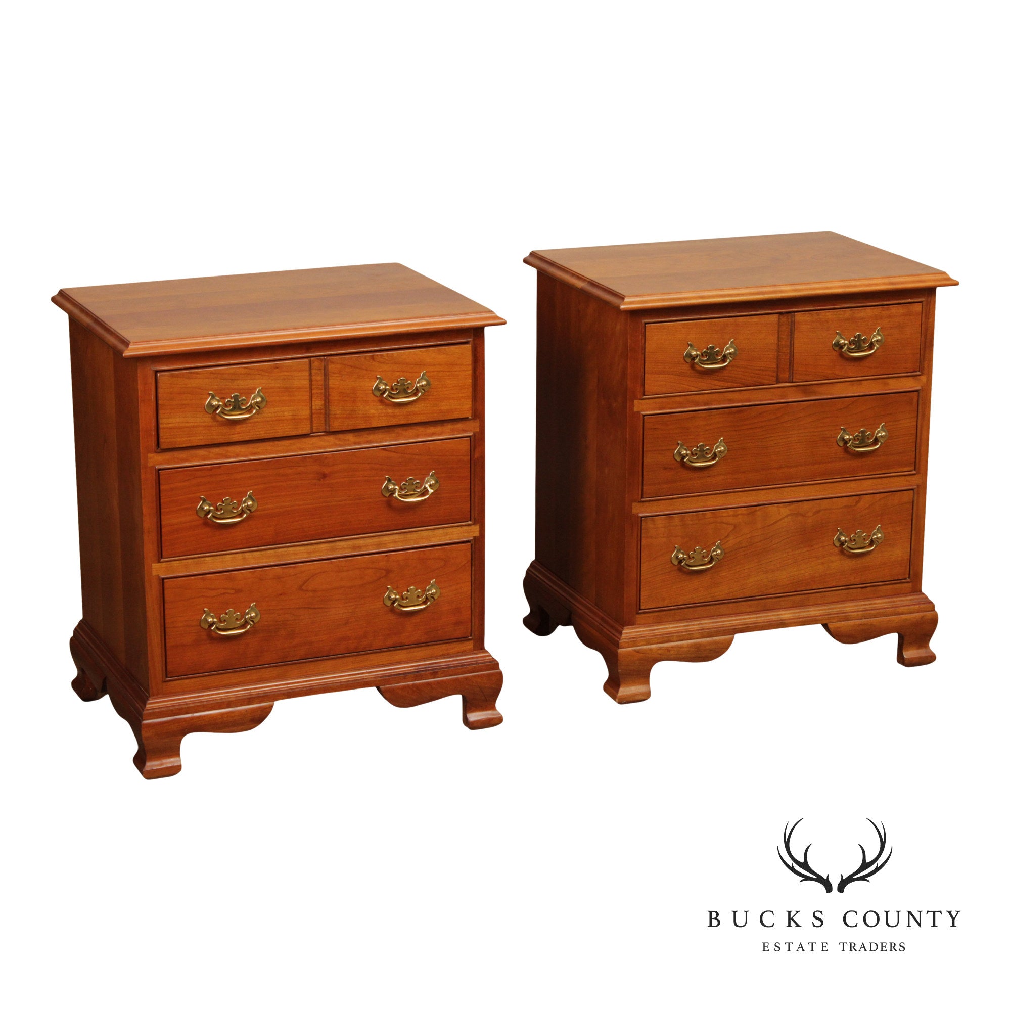 Stickley Chippendale Style Solid Cherry Pair Of Chest Nightstands