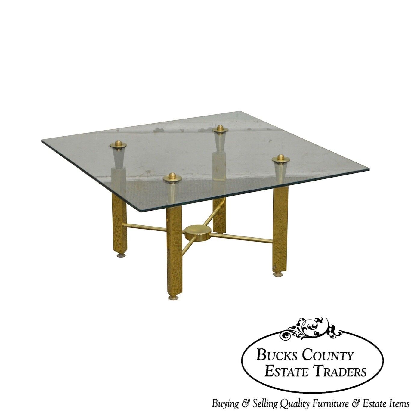 Mid Century Modern Brass Base Square Glass Top Coffee Table