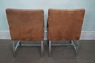 Milo Baughman Mid Century Modern Pair of Chrome Frame Arm Chairs