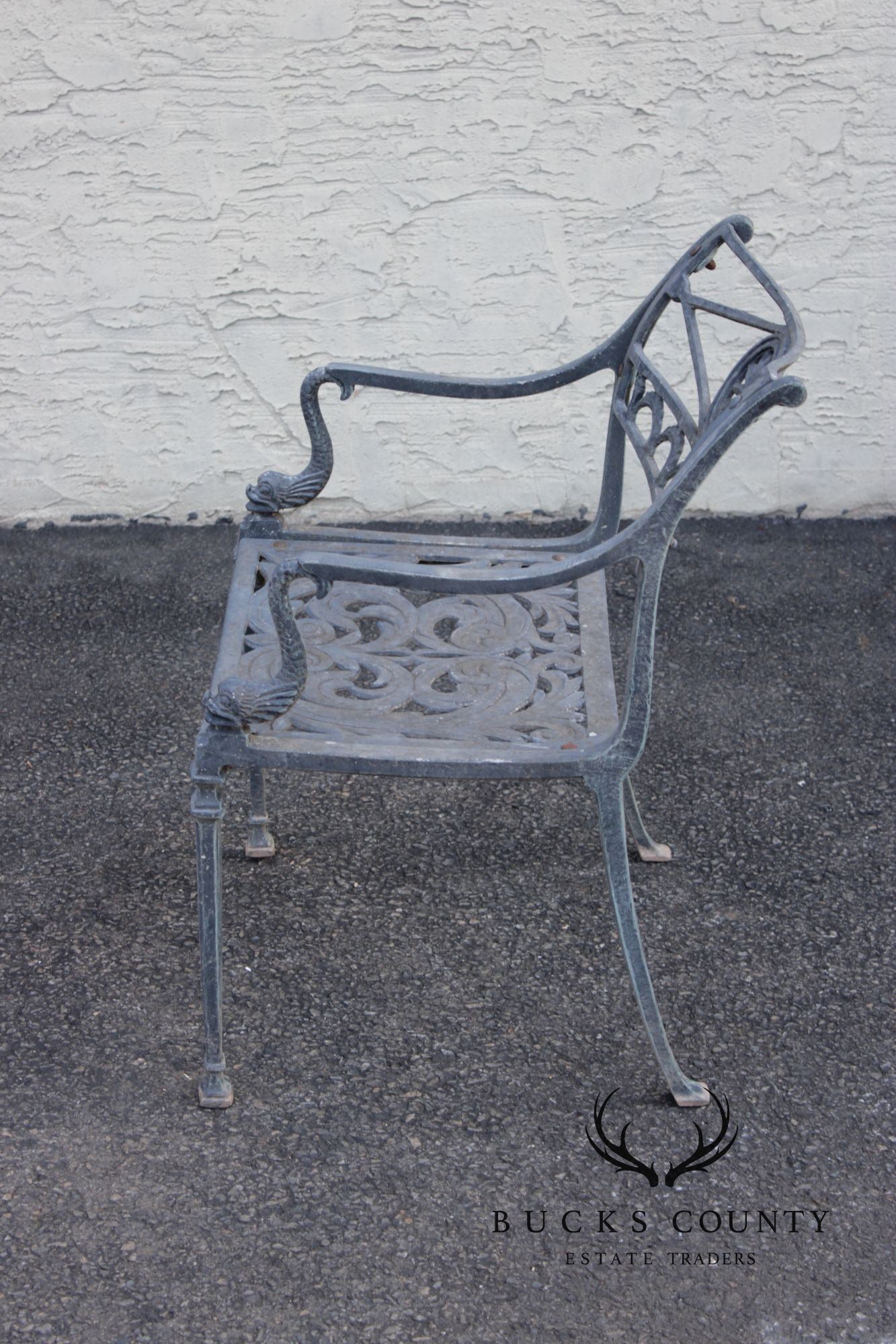 Cast Aluminum Neoclassical Style Outdoor Garden Armchair