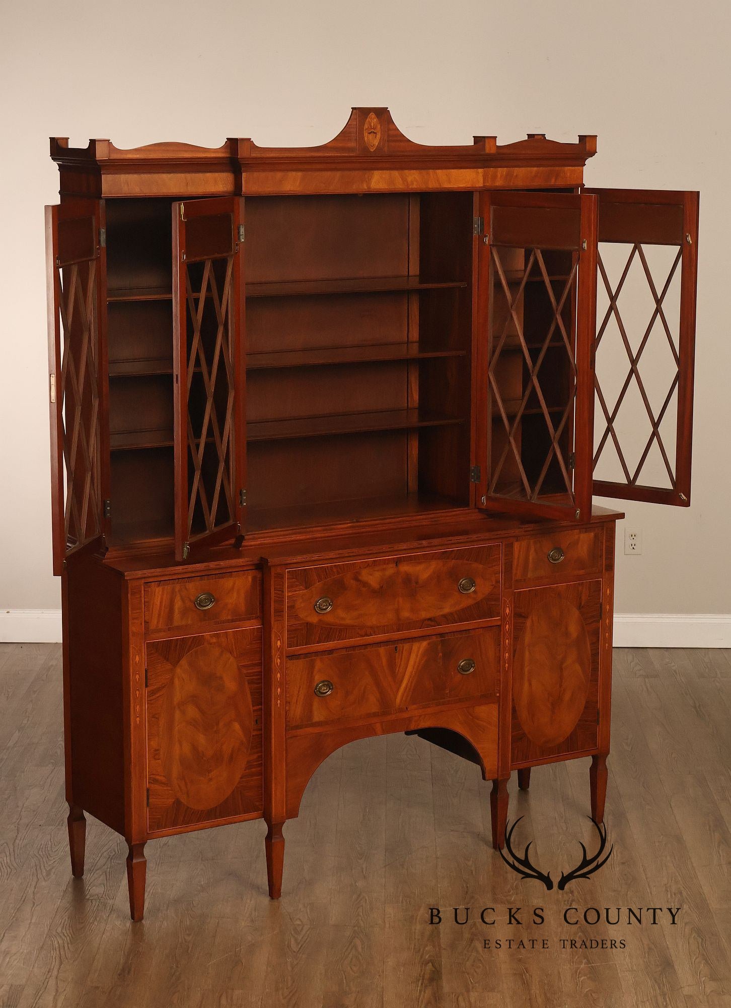 H. Sacks & Sons Marlboro Manor Federal Style Vintage Mahogany Breakfront Bookcase