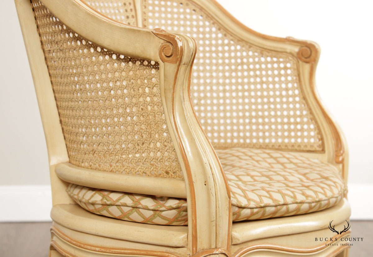 Kindel French Louis XV Style Cane Barrel Back Accent Chair