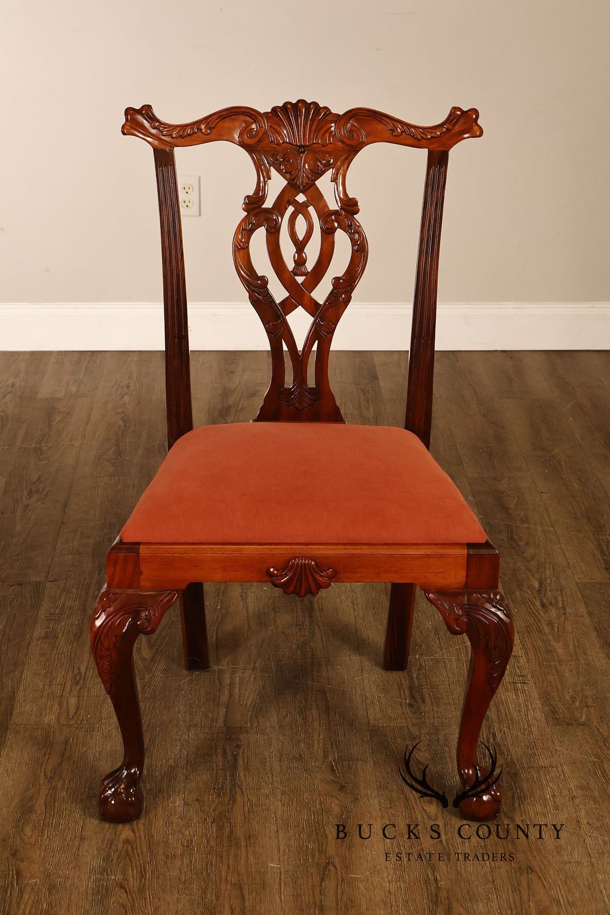 Chippendale Style Set Of 4 Carved Mahogany Side Dining Chairs