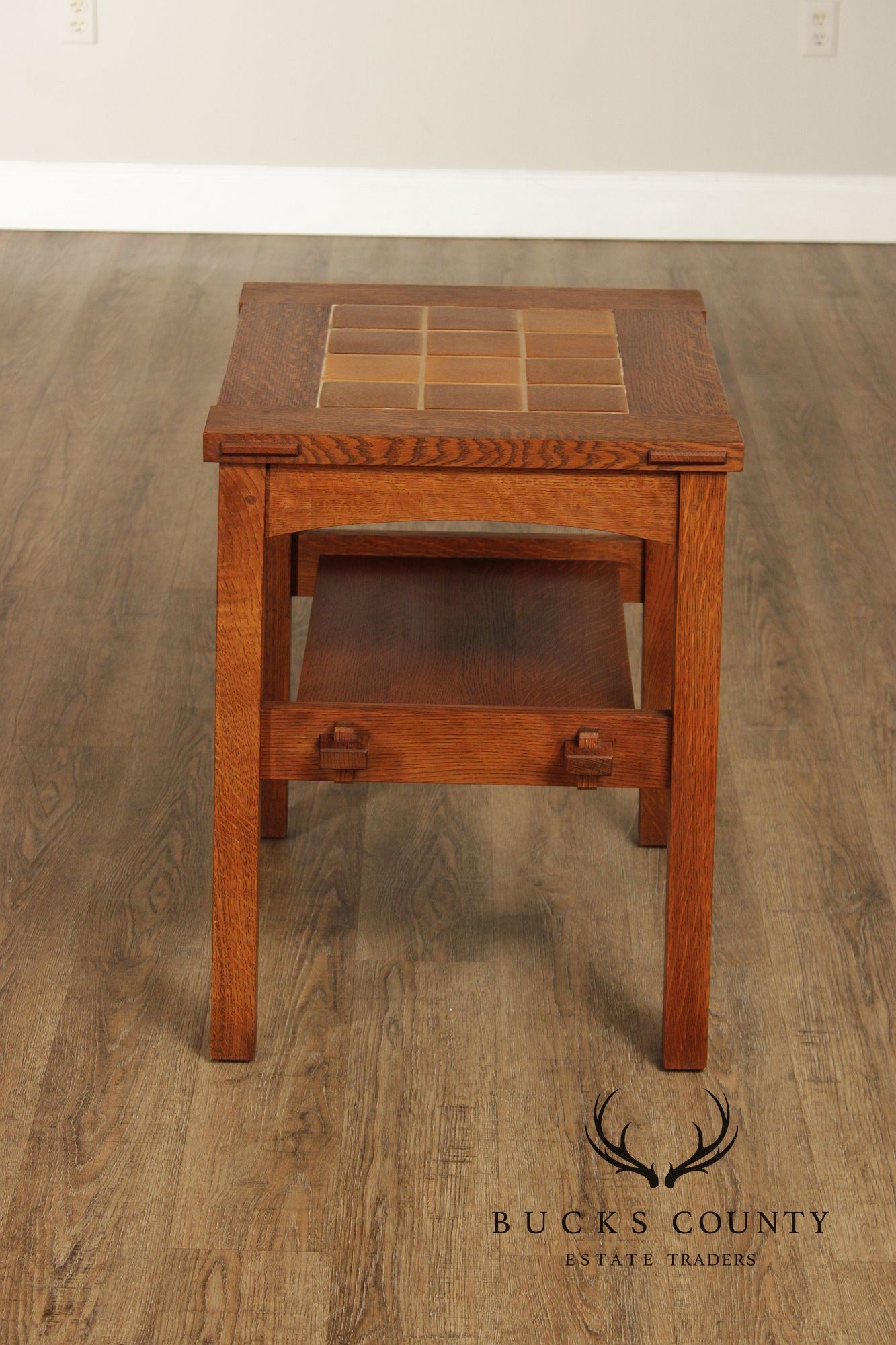 Stickley Mission Collection Pair Of Oak Tile Top End Tables