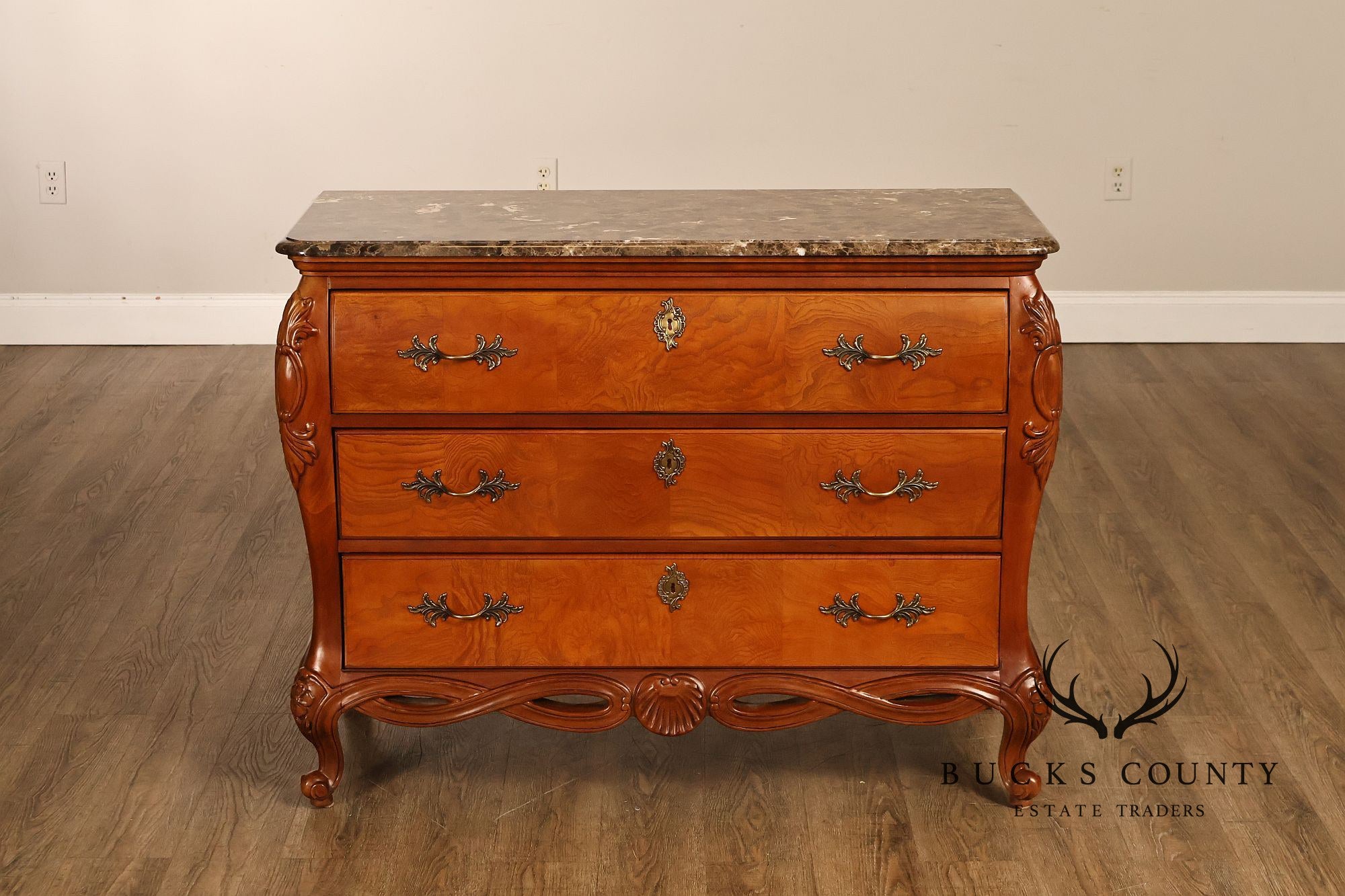 Century Furniture Pair of Marble Top Bombe Chests