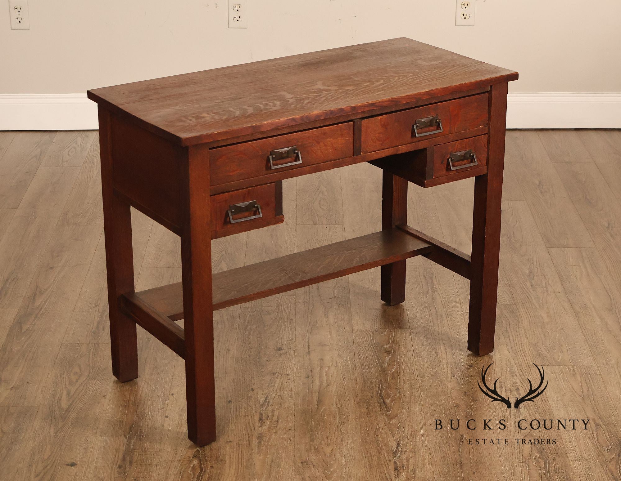 Antique Arts And Crafts Mission Oak Four Drawer Writing Desk