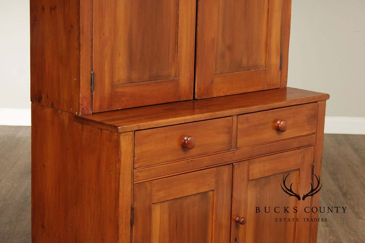 Antique American Primitive Step-Back Cupboard Hutch