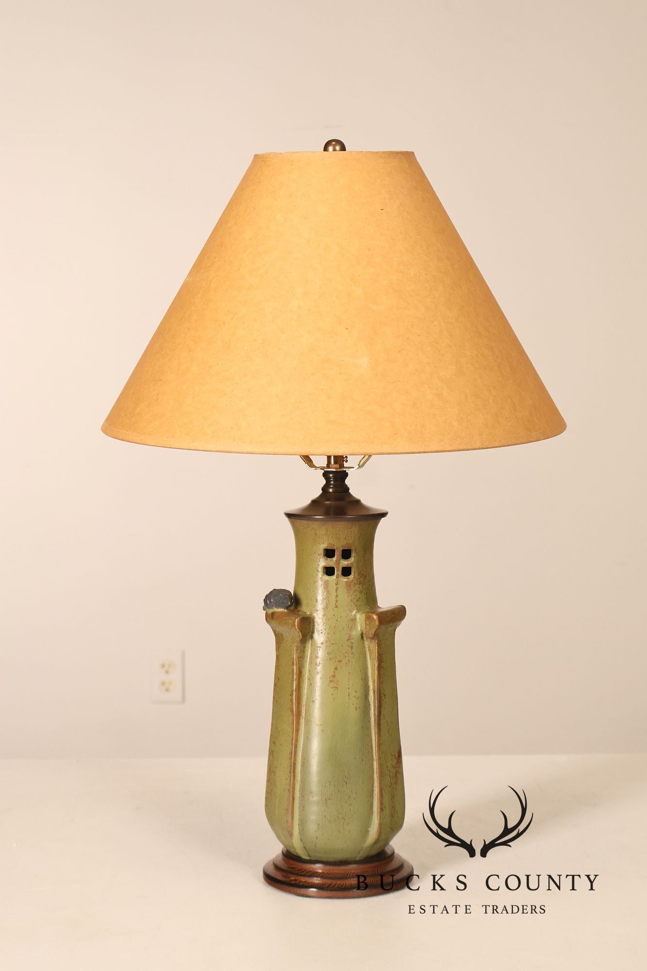 Ephraim Faience Pottery Arts And Crafts Green Lighthouse Table Lamp