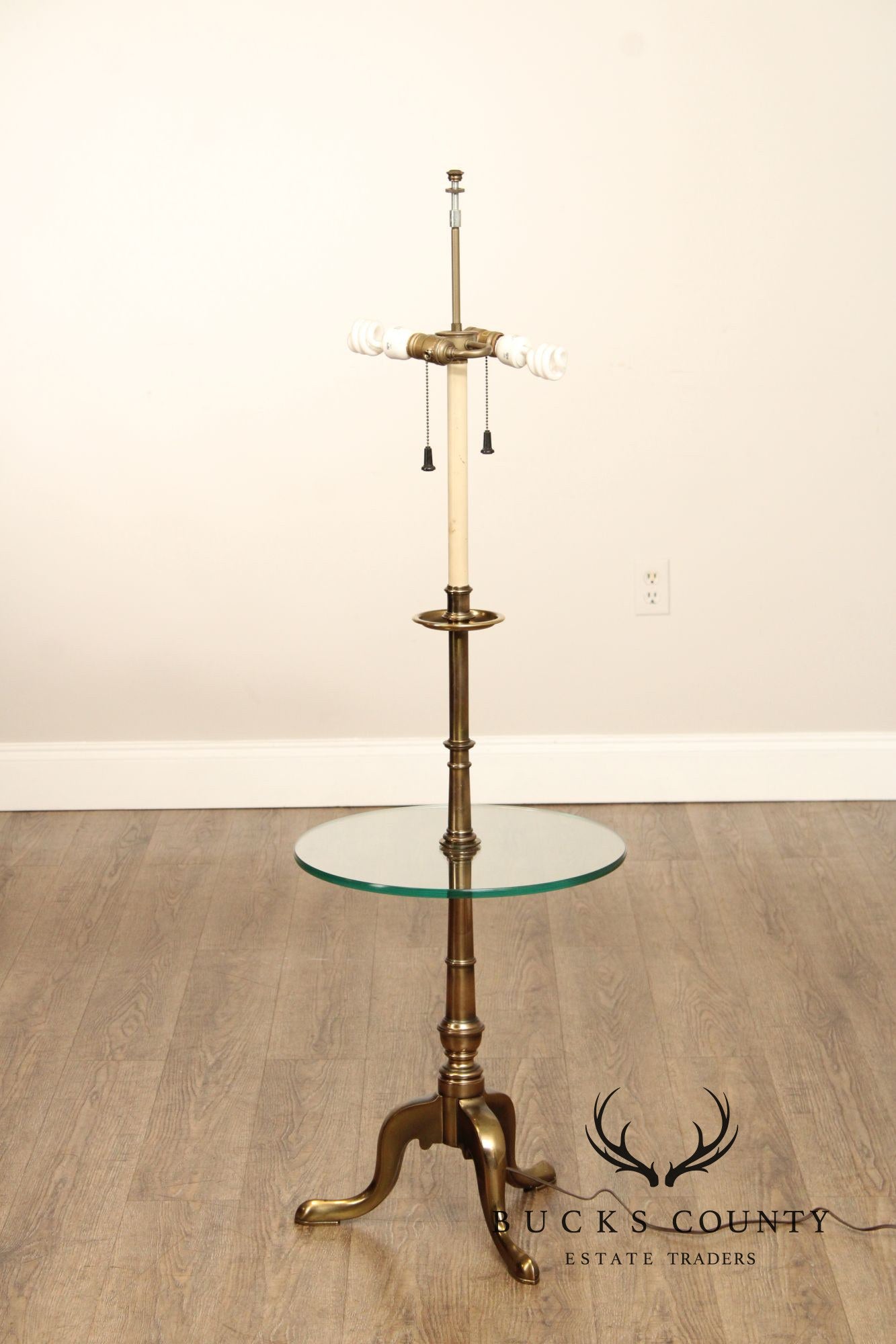 Stiffel Queen Anne Style Brass and Glass Floor Lamp