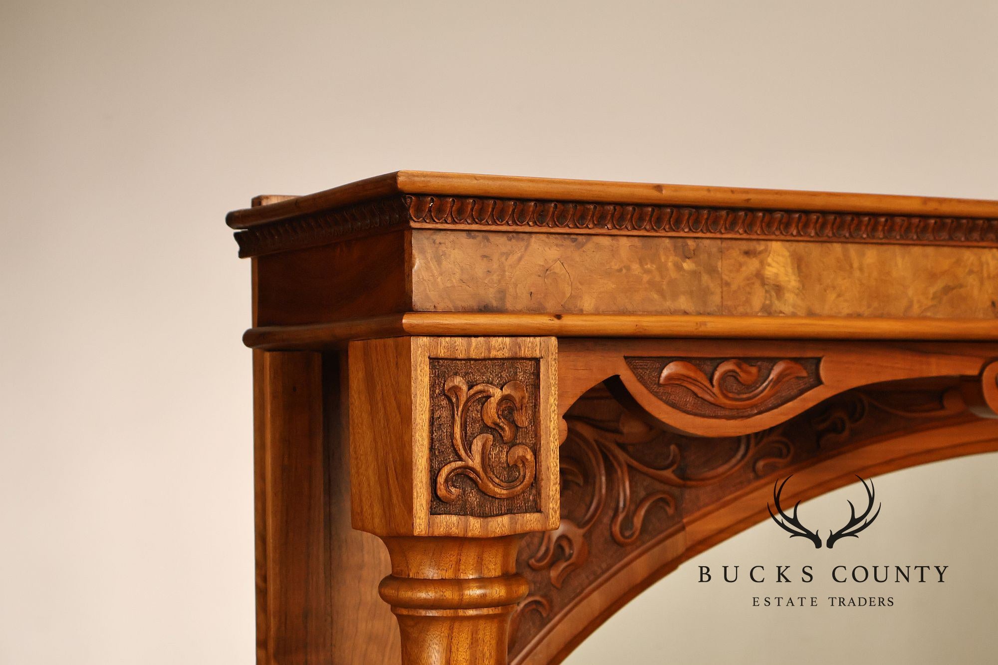 Antique Mirrored Burl Walnut Buffet Sideboard