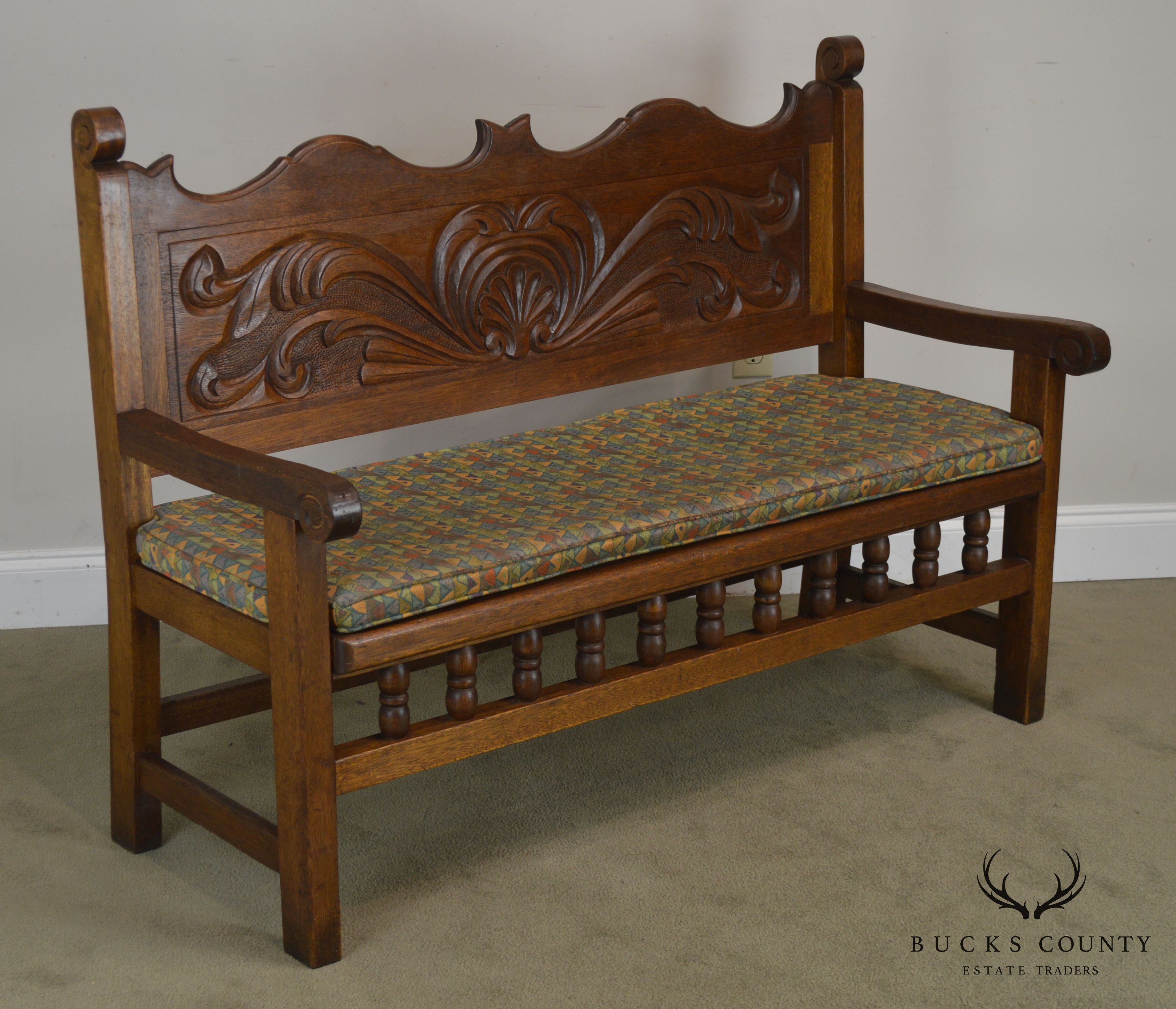 Anglo Indian Antique Carved Hardwood Settee Bench